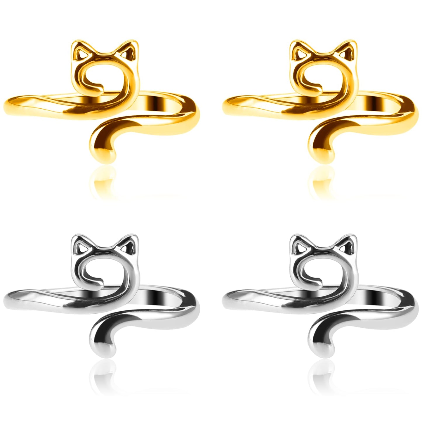 4pcs Knitting Crochet Loop Ring for Fingers Metal Open Yarn Guide Crochet Rings Adjustable Braided Faster Knitting Thimbles Holders Accessories for Crochet Mother Grandma Gifts (Gold Silver)