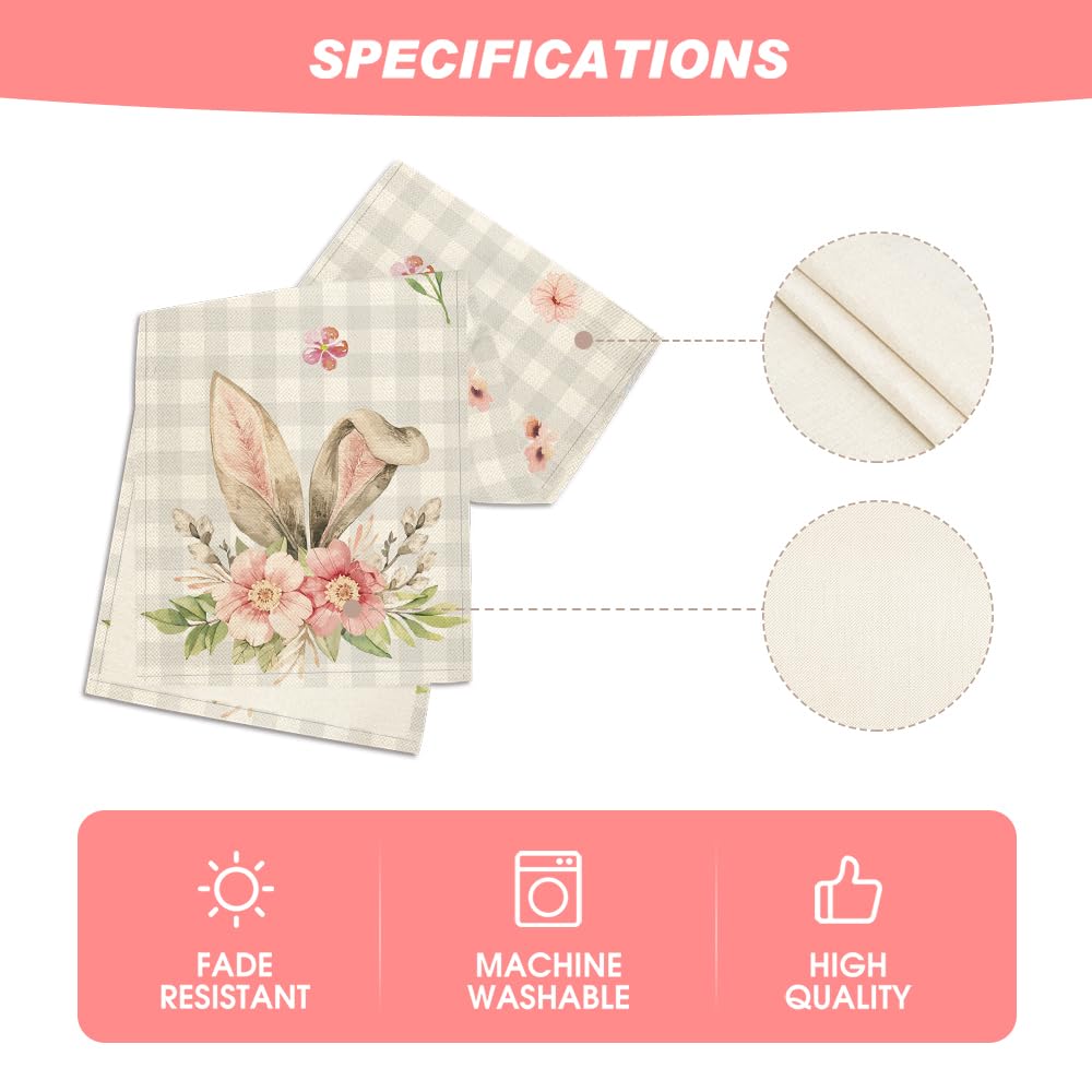 Artoid Mode Buffalo Plaid Bunny Rabbit Ears Flower Easter Table Runner, Spring Summer Seasonal Holiday Kitchen Dining Table Decoration for Indoor Outdoor Home Party Decor 13 x 60 Inch