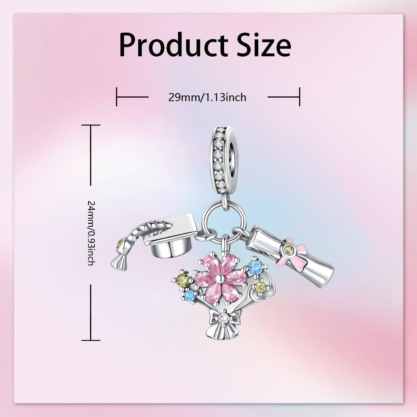 Alstade Graduation Triple Dangle Charm 925 Sterling Silver Charms fits Bracelets and Necklace Pendant Bead Charms Jewelry Present for Women Family Friends