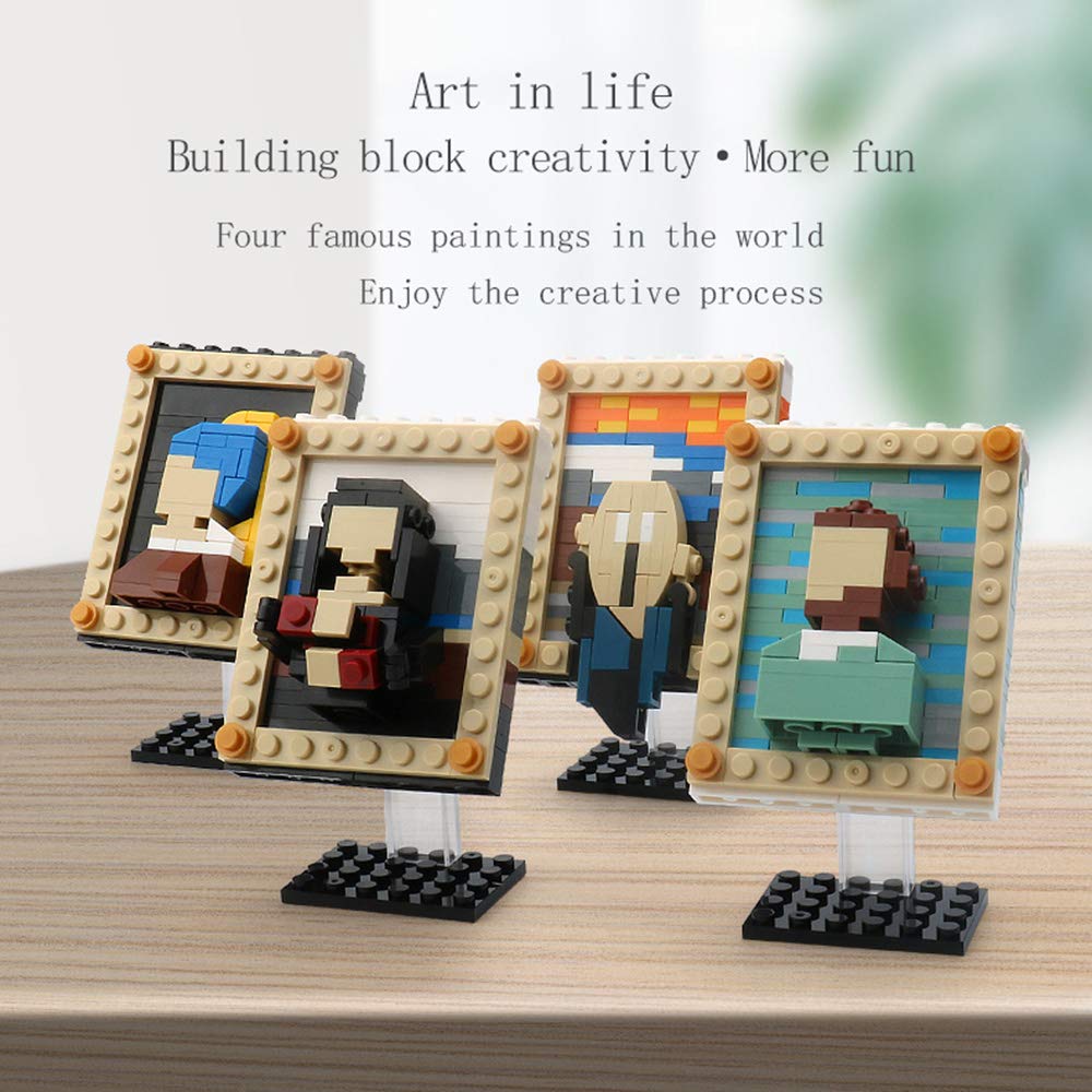 4 Pcs World Famous Painting MOC Building Blocks Toy Set, Compatible with Lego Building Set,Art Portrait Toys,Educational Classic Toy Bricks,STEM Gift Toys for Kids Boys Girls