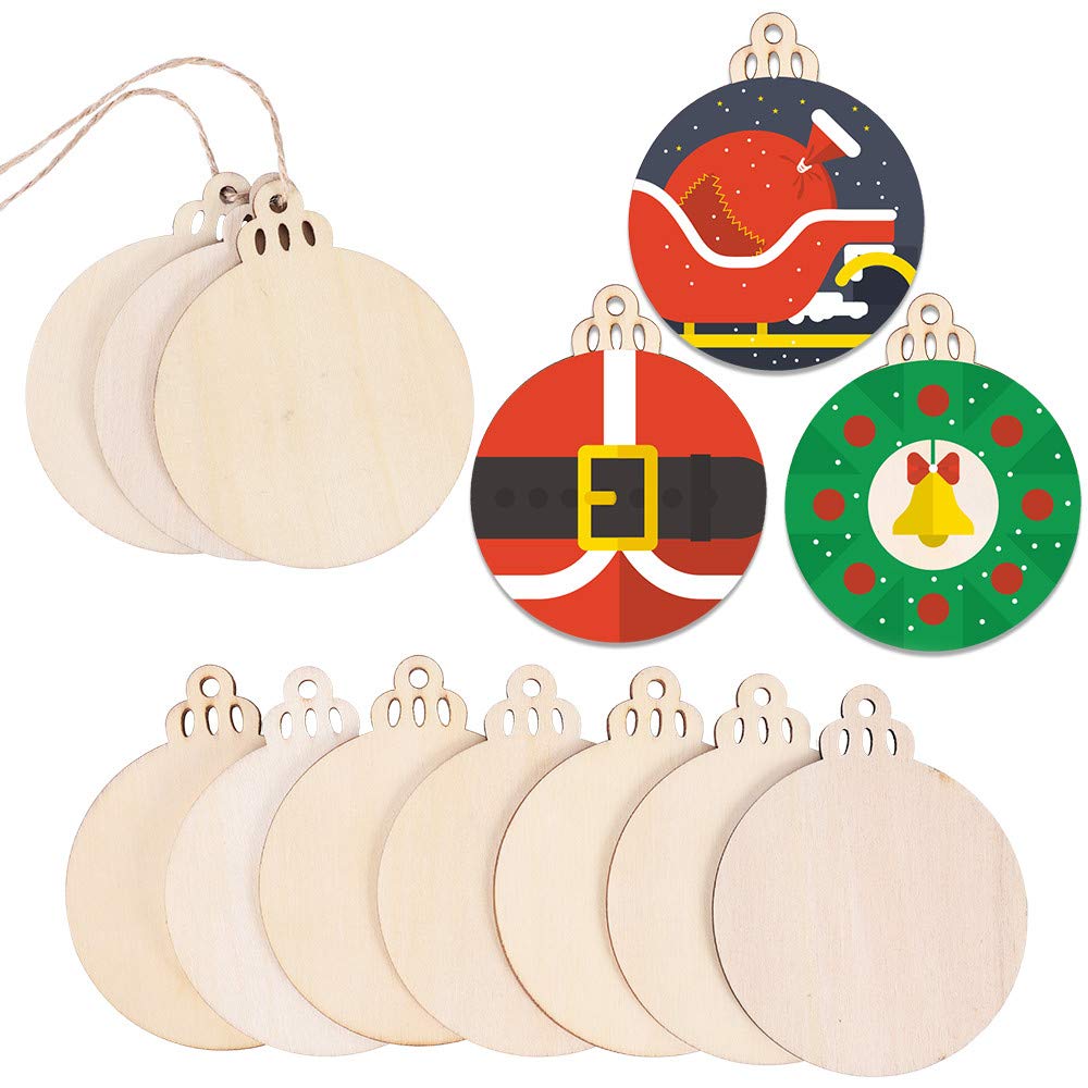 120Pcs Wood Slices 3.5" Wooden DIY Christmas Ornaments Unfinished Predrilled Wood Circles for Crafts Centerpieces Round Wooden Discs Hanging Decorations