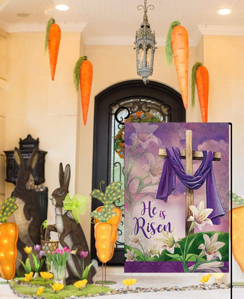 Sambosk He is Risen Spring Easter Small Garden Flag Vertical Double Sided Burlap Welcome Farmhouse Yard Outdoor Decoration 12 x 18 Inches