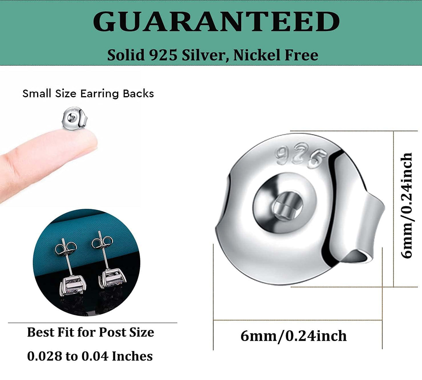 Catinee 16PCS 925 Sterling Silver Earring Backs,14k White Gold Plated Earring Backs for Studs,Hypoallergenic Secure Earring Backings for Locking Stud Earrings