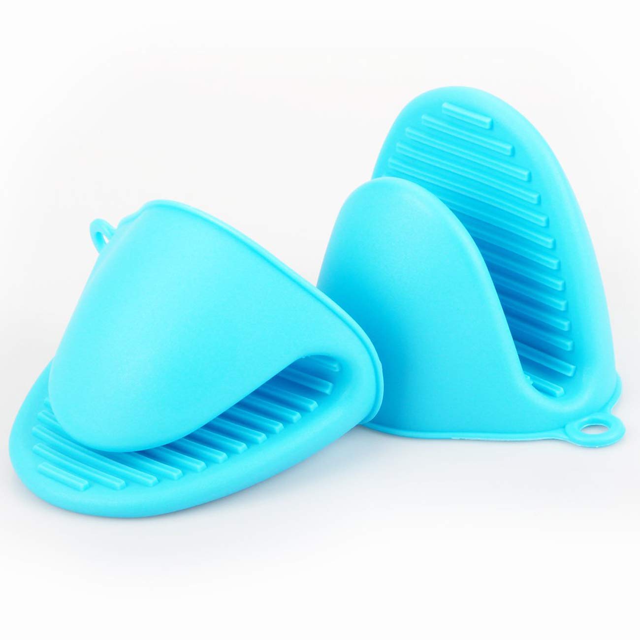 2 Pairs Mini Oven Gloves Silicone Heat Resistant Cooking Pinch Mitts Potholder for Kitchen Cooking & Baking (Red and Blue)