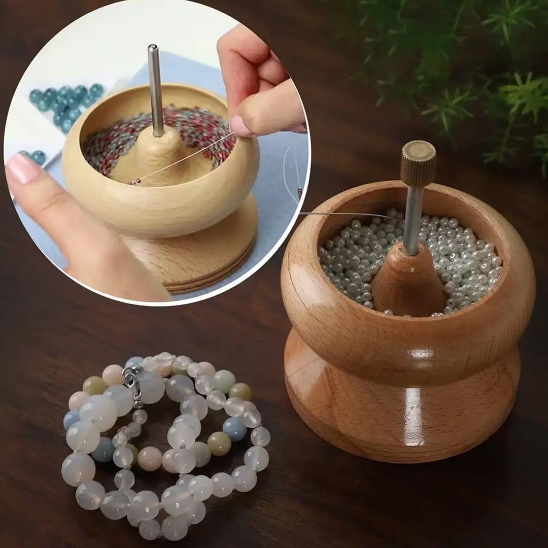 Seed Bead Spinner for Jewelry Making Kit - Clay Bead Spinner with Big Eye Beading Needle & 3 Meter Wire - Necklace Bracelet Maker Wooden - Birthday Anniversary Decorations Christmas Gifts - Pinewood