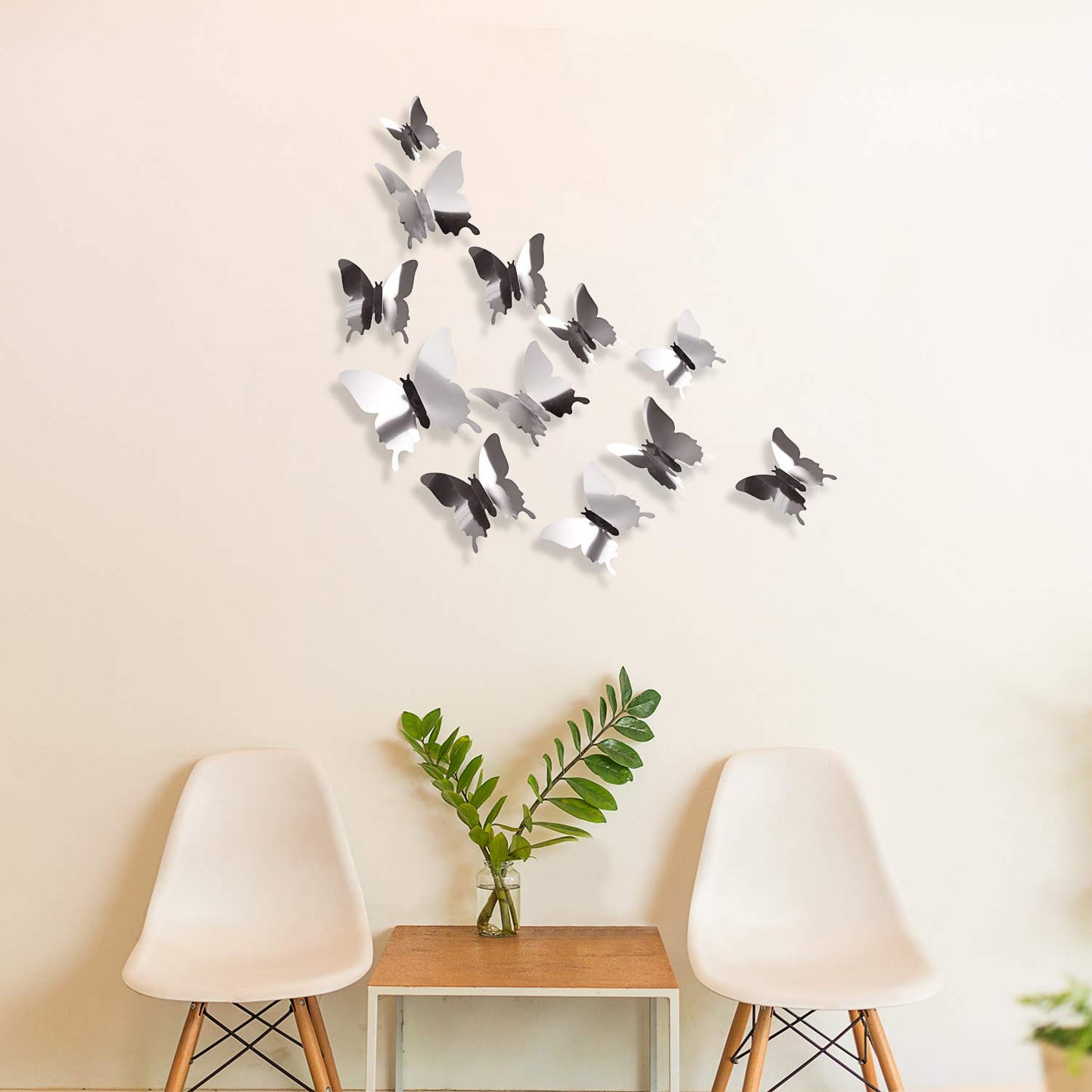 48 Pieces Butterfly Wall Decor DIY Mirror 3D Butterfly Stickers Removable Butterfly Decals for Home Bedroom Bathroom Living Room Decor(Butterfly,Silver)