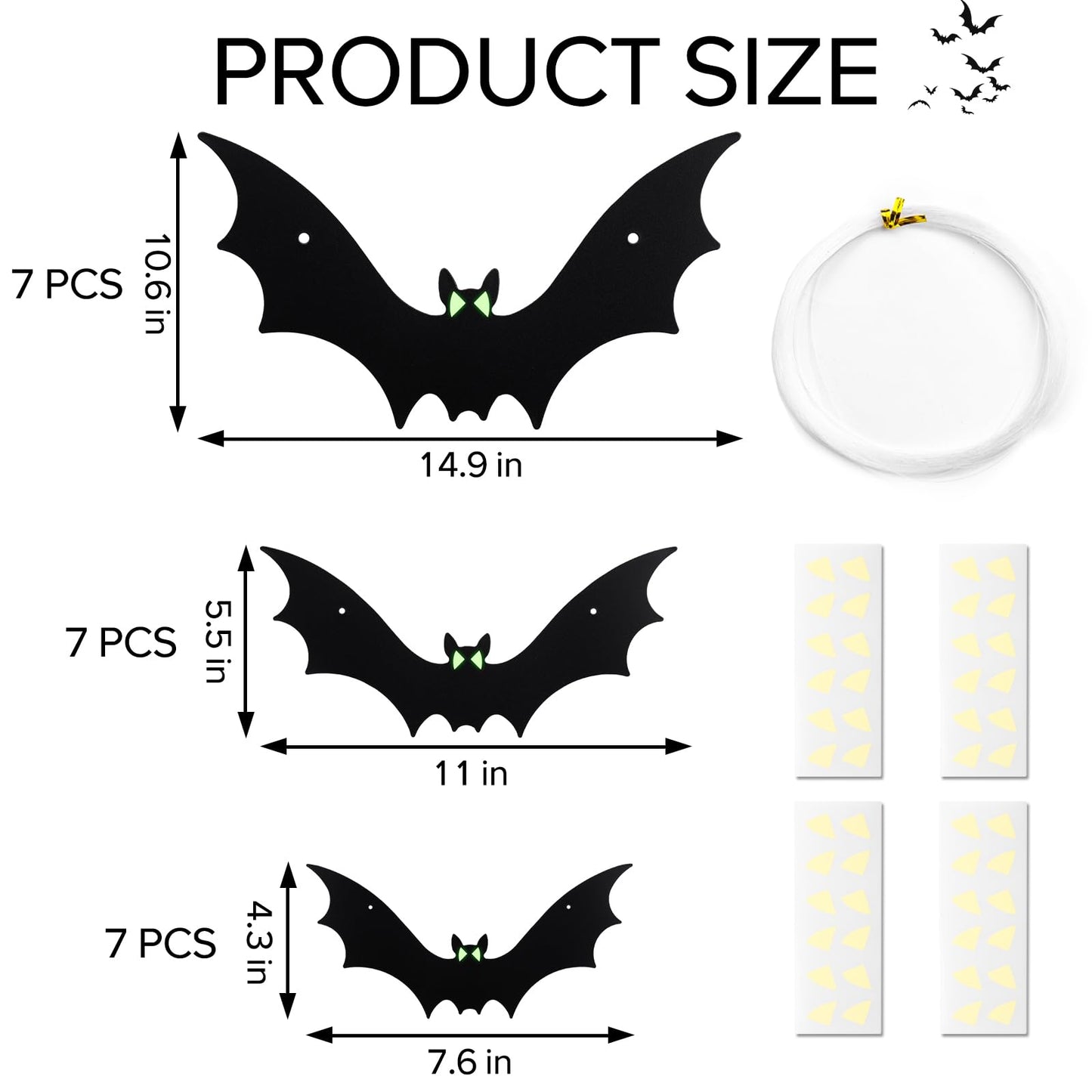 21pcs Halloween Hanging Bats Large Flying Bats Outdoor Decorations Fake Black Bats with Glow in the Dark Eyes for Halloween Outside Tree Yard Porch Decor Supplies