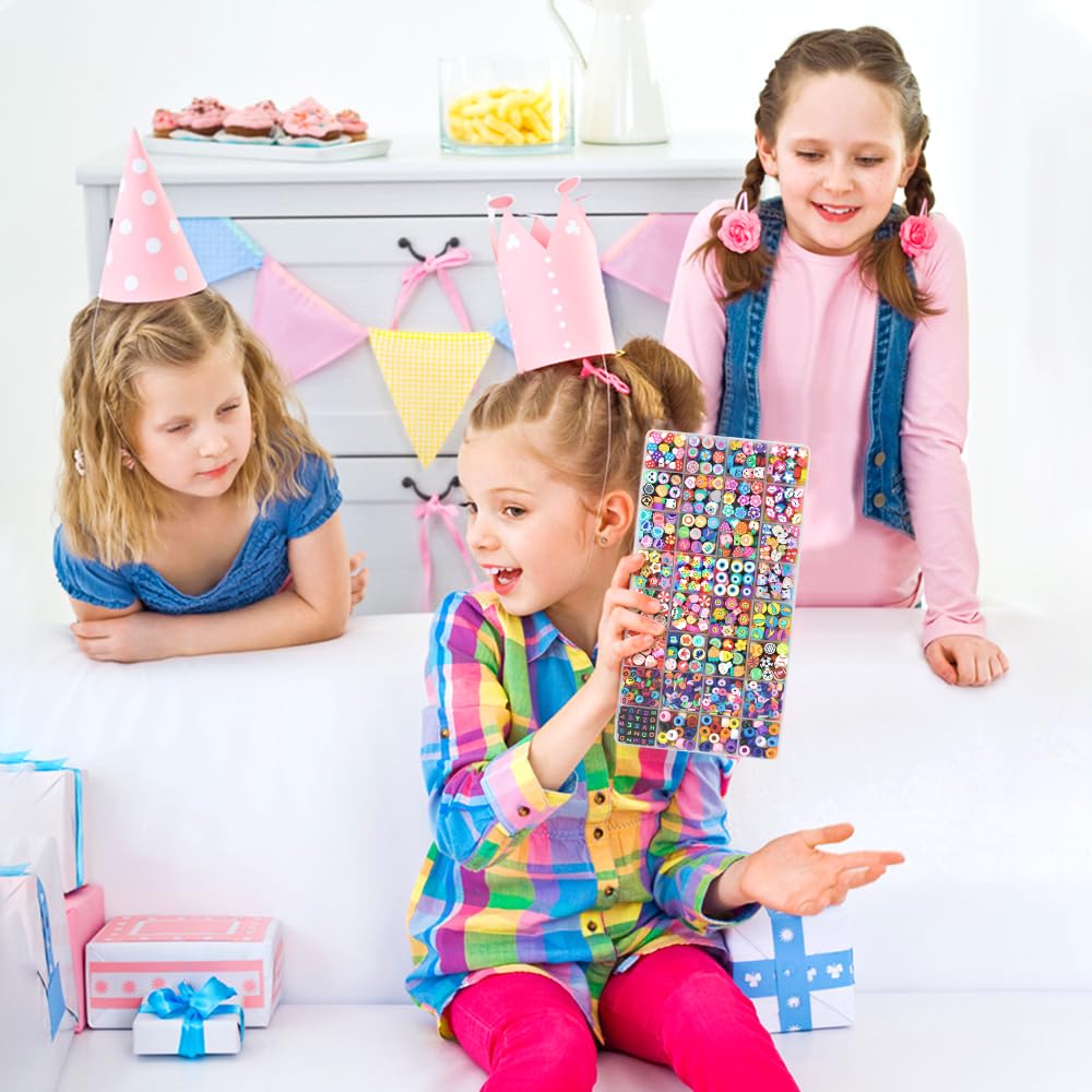 DULEFUN 1060pcs Polymer Clay Beads Charms Kits 28 Styles Cute Fun Clay Beads Charms Flower Butterfly Heart Letter Pony Beads Charms for Women Girls Bracelet Necklace Earring Making