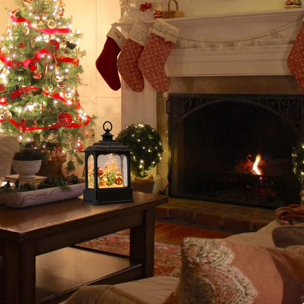 Eldnacele Musical Snow Globe Lantern with Timer, Lighted USB/Battery Operated Swirling Singing Water Glittering Lantern, Snow Globes for Adults and Kids Christmas Decoration- Santa