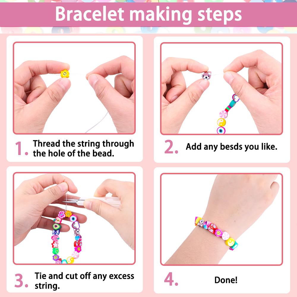 DULEFUN 1060pcs Polymer Clay Beads Charms Kits 28 Styles Cute Fun Clay Beads Charms Flower Butterfly Heart Letter Pony Beads Charms for Women Girls Bracelet Necklace Earring Making