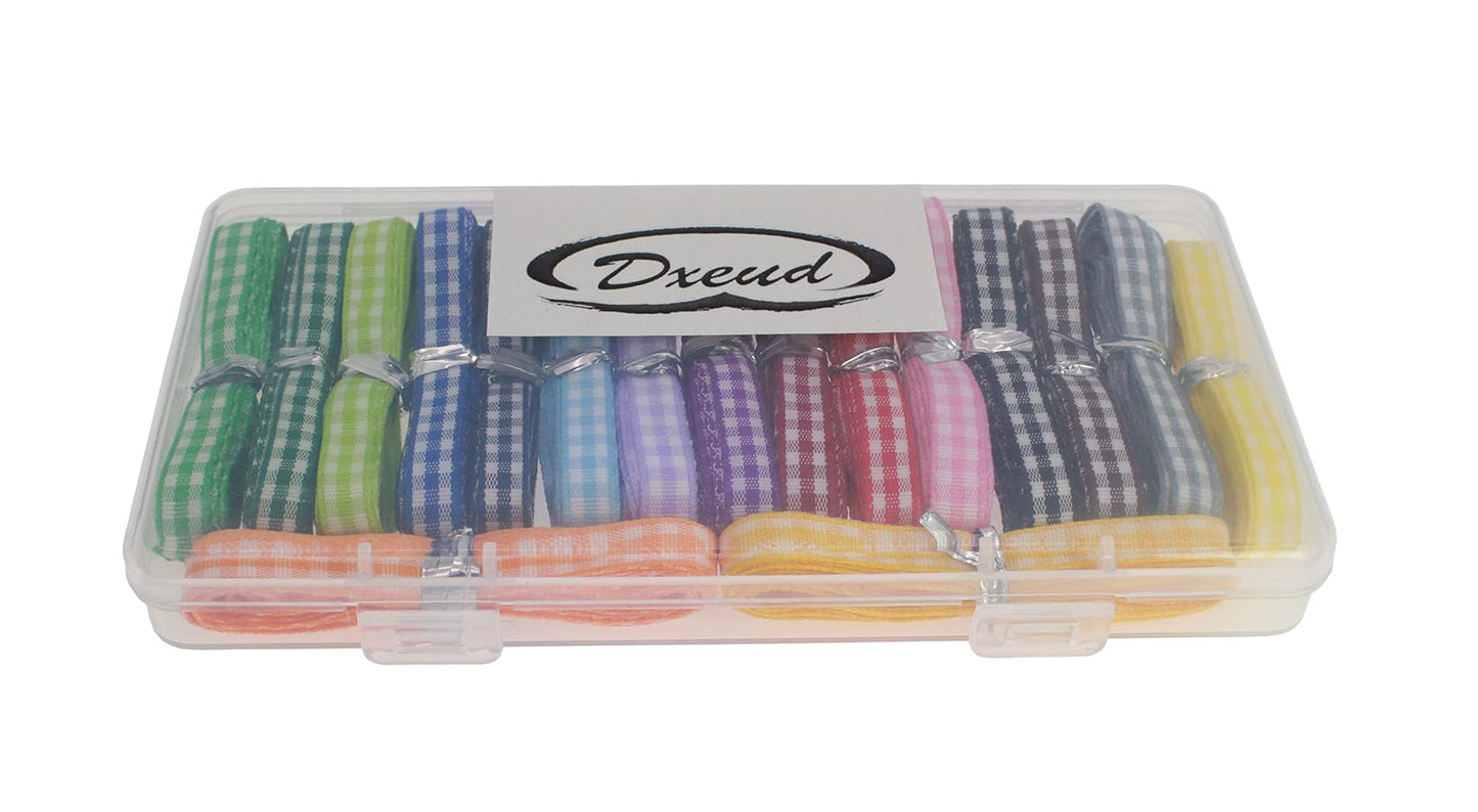 DXEUD 34 Yards 17 Colors Gingham Ribbon Checkered Ribbon Gingham Woven Edge Ribbon for Gift Package Wrapping, Sewing, Hair Bow... (1/4 Inch)