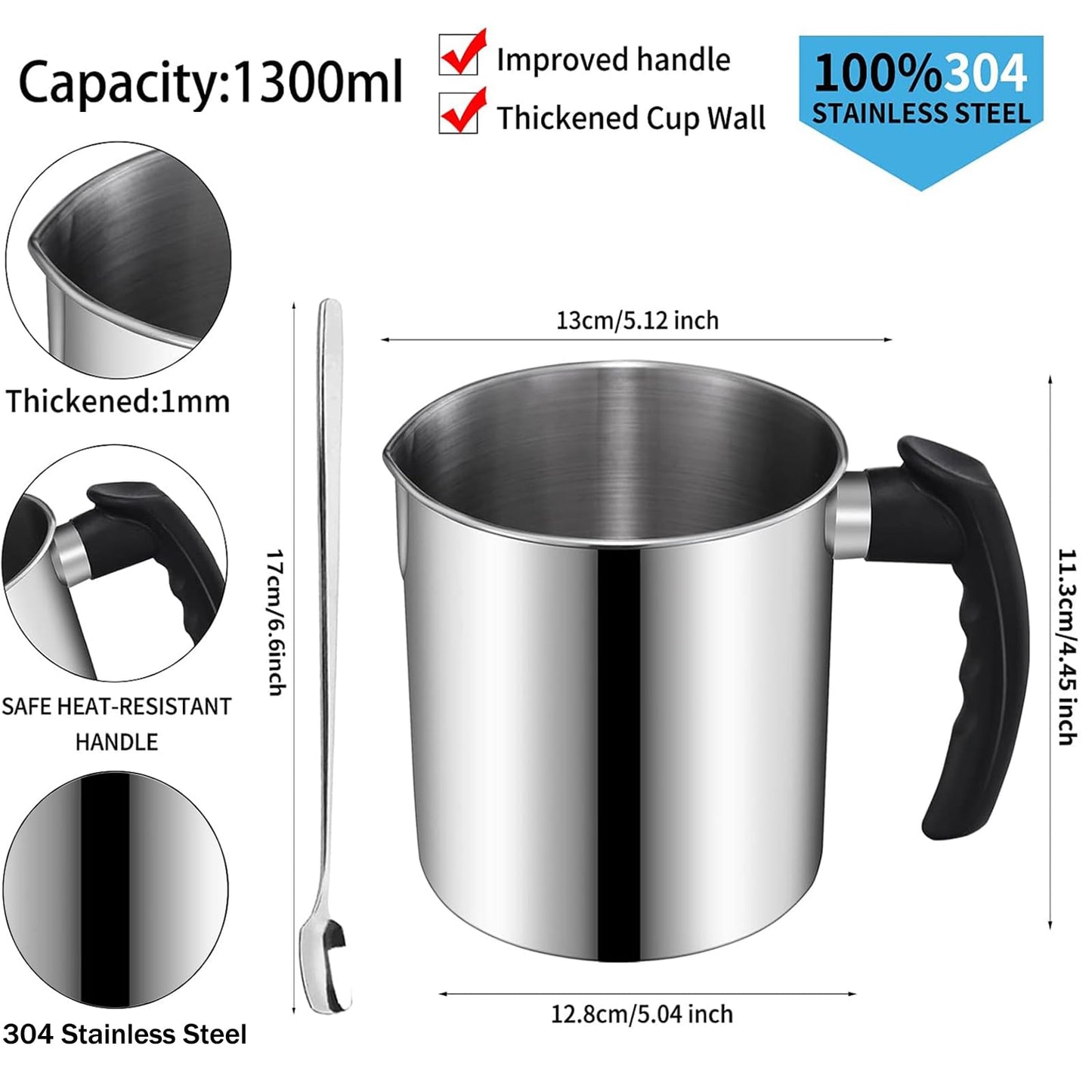 Candle Making Supplies, Complete Soy Candle Making Set Including Candle Make Pouring Pot, Candle Wicks, Wicks Sticker, 3-Hole Candle Wicks Holder, Natural Soy Wax and Spoon