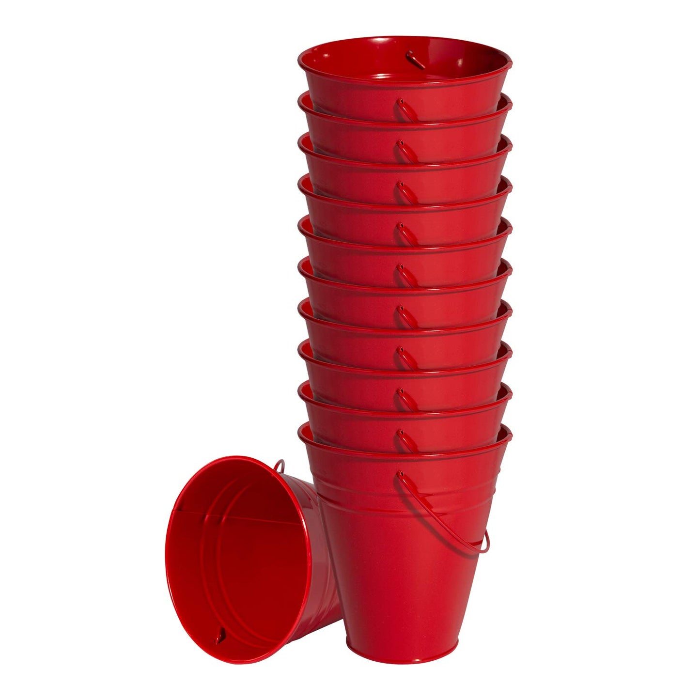 Metal Buckets, Galvanized Buckets, Small Buckets, 4.5" W x 5" H, 12 Pack, Tin Buckets, Mini Buckets, Small Metal Bucket, Metal Pail, Small Pail, with Handle, Red, for Party Favors, Classroom, Crafts