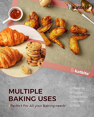 Katbite Silicone Baking Mat Colorful Collection - Set of 3: 2 Half Sheets Mats (11 5/8" x 16 1/2") + 1 Quarter Baking Sheet, Reusable & Nonstick Bakeware Mats for Cookies, Macarons, Bread (Pink)