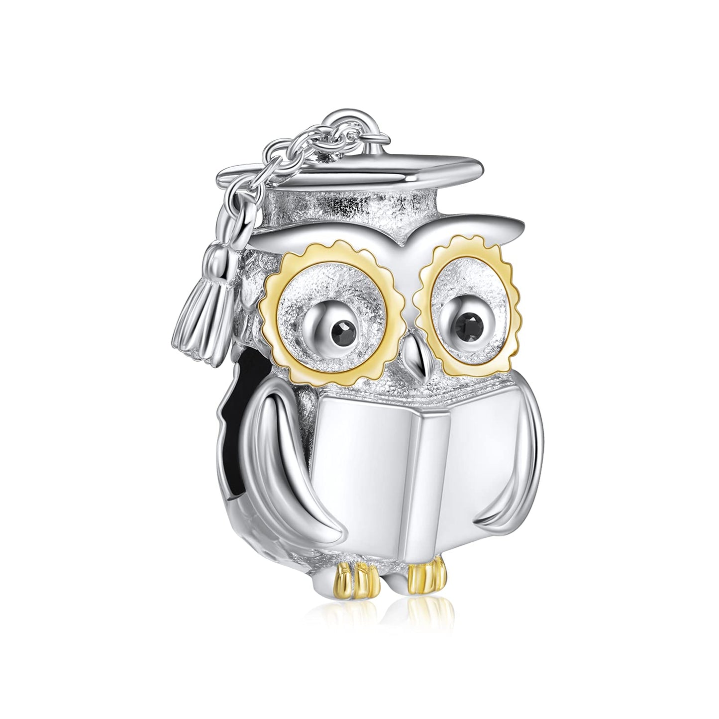 NINGAN Owl Doctor Hat Charm for Bracelet 925 Sterling Silver Bead Charms with Cubic Birthday Anniversary Jewelry Gift Graduation Jewelry Gifts