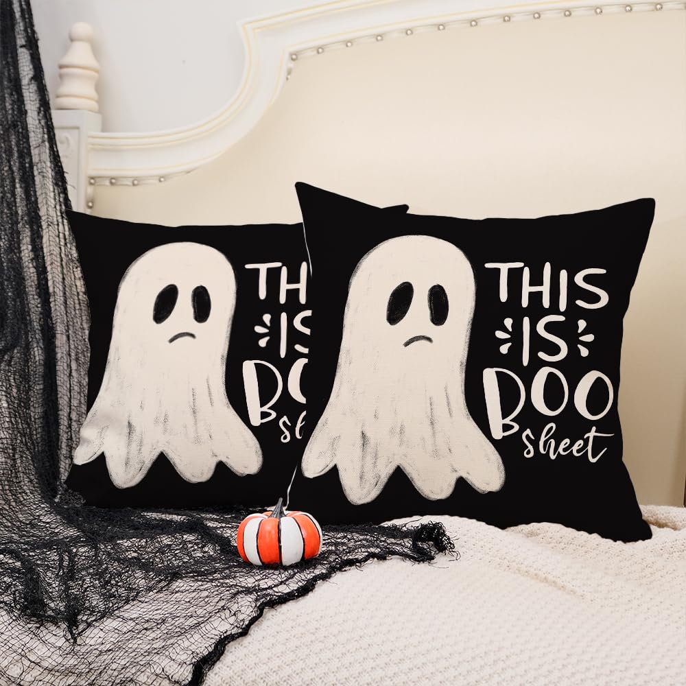Halloween Pillow Cover 20X20 Setof 2,Ghost Funny Halloween Saying Decoration Holiday Farmhouse Pillow Case Decor for Home Sofa Couch Indoor Outdoor AA188-20-2