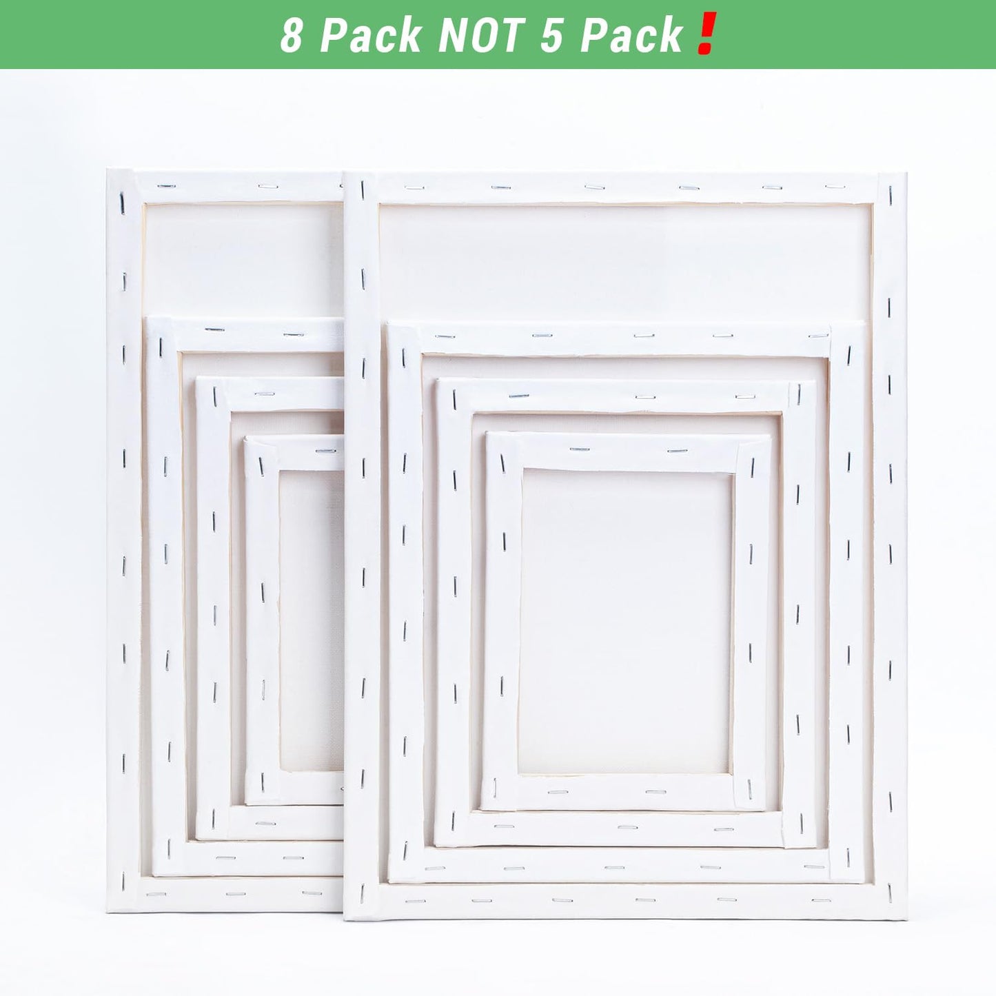 Stretched Canvas, 6x8, 8x10, 10x12, 12x16, 8 Set Artist Canvase Frame Board Panels, 100% Cotton Blank Canvase Oil Acrylic Watercolor Pouring Paint, Acid-Free for Kids & Artists