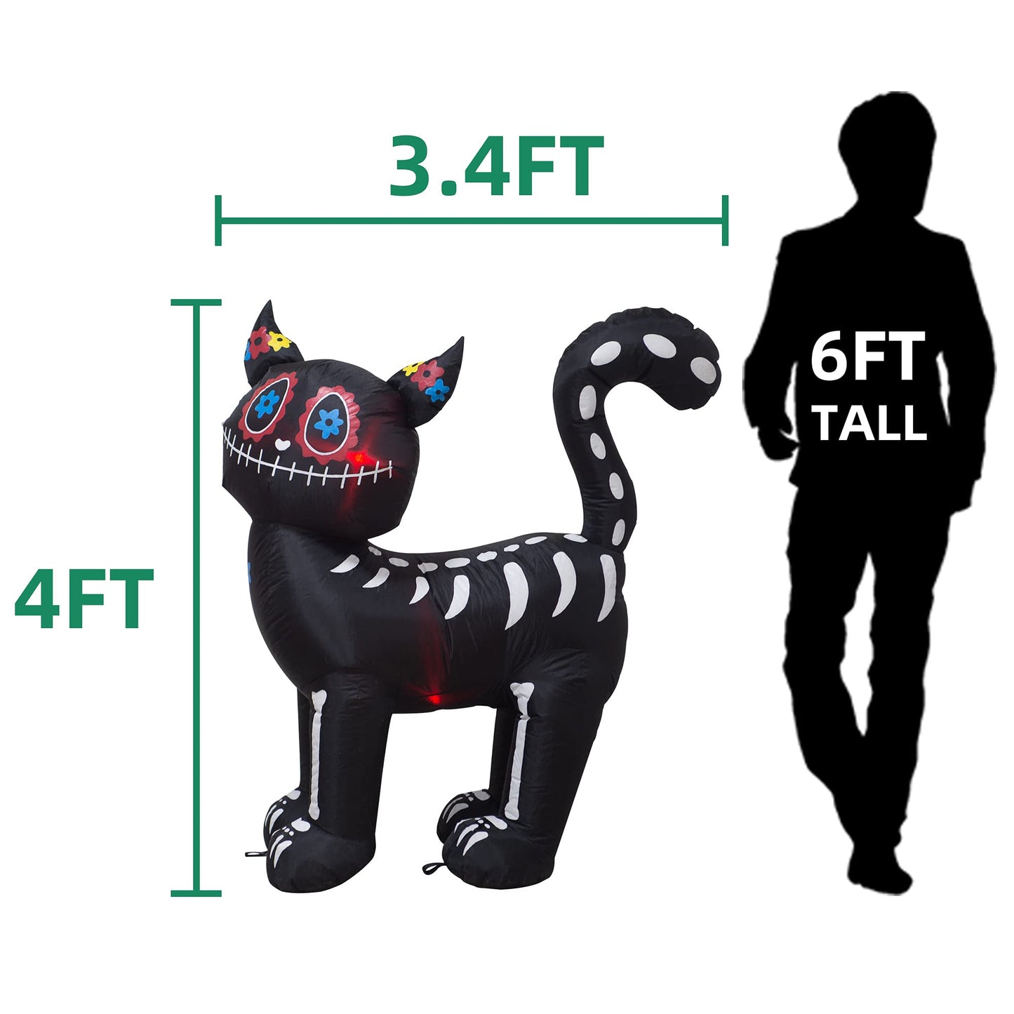 VENLOIS 4 Feet Tall Halloween Inflatable Black Cat LED Lights Decor Outdoor Indoor Holiday Decorations,Blow up Lighted Yard Decor, Giant Lawn Inflatable Home Garden Party Decoration