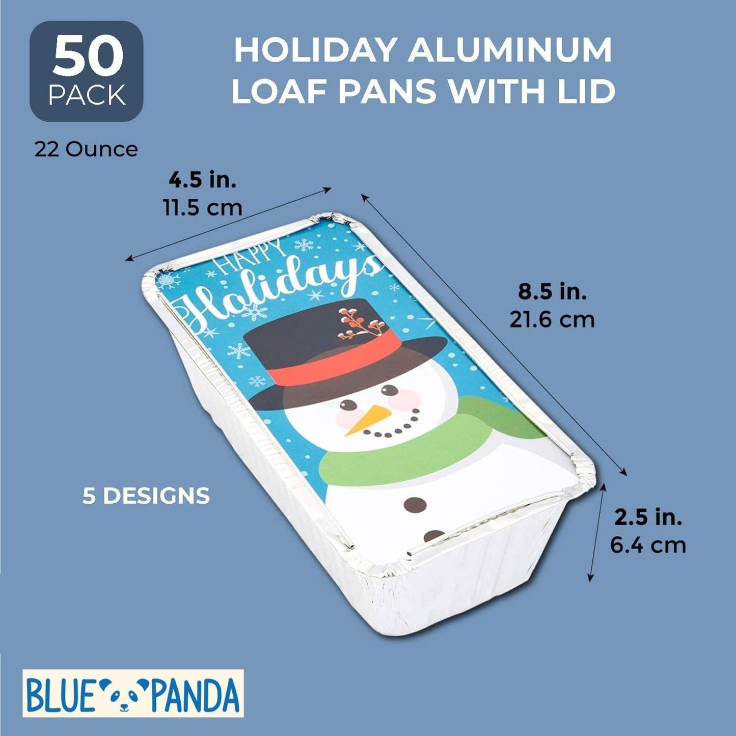 50 Pack Christmas Aluminum Foil Pans with Paper Lids, 32oz Baking Tins Containers, Fun Festive Foil Loaf Pan with Lid for Winter Holiday Xmas Season Baking Breads (8.5 x 2.5 x 4.5 In)
