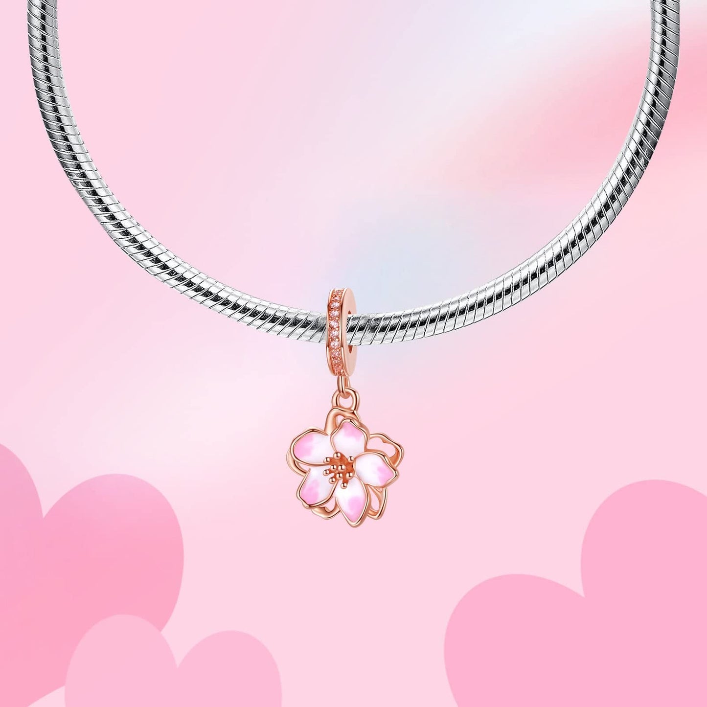 Alstade Cherry Blossom Dangle Charm 925 Sterling Silver Charms fits Bracelets and Necklace Pendant Bead Charms Jewelry Present for Women Family Friends
