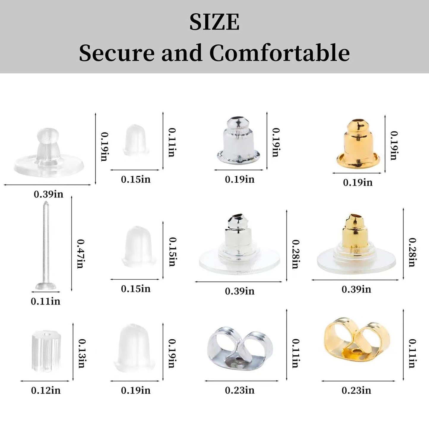 12 Styles 600 Pcs Earring Backs for Studs, Clear Plastic Earrings Hypoallergenic Metal Rubber Silicone Earring Backs Bullet Clutch Stoppers Replacement Kits for Fish Hook Earring Studs Hoops