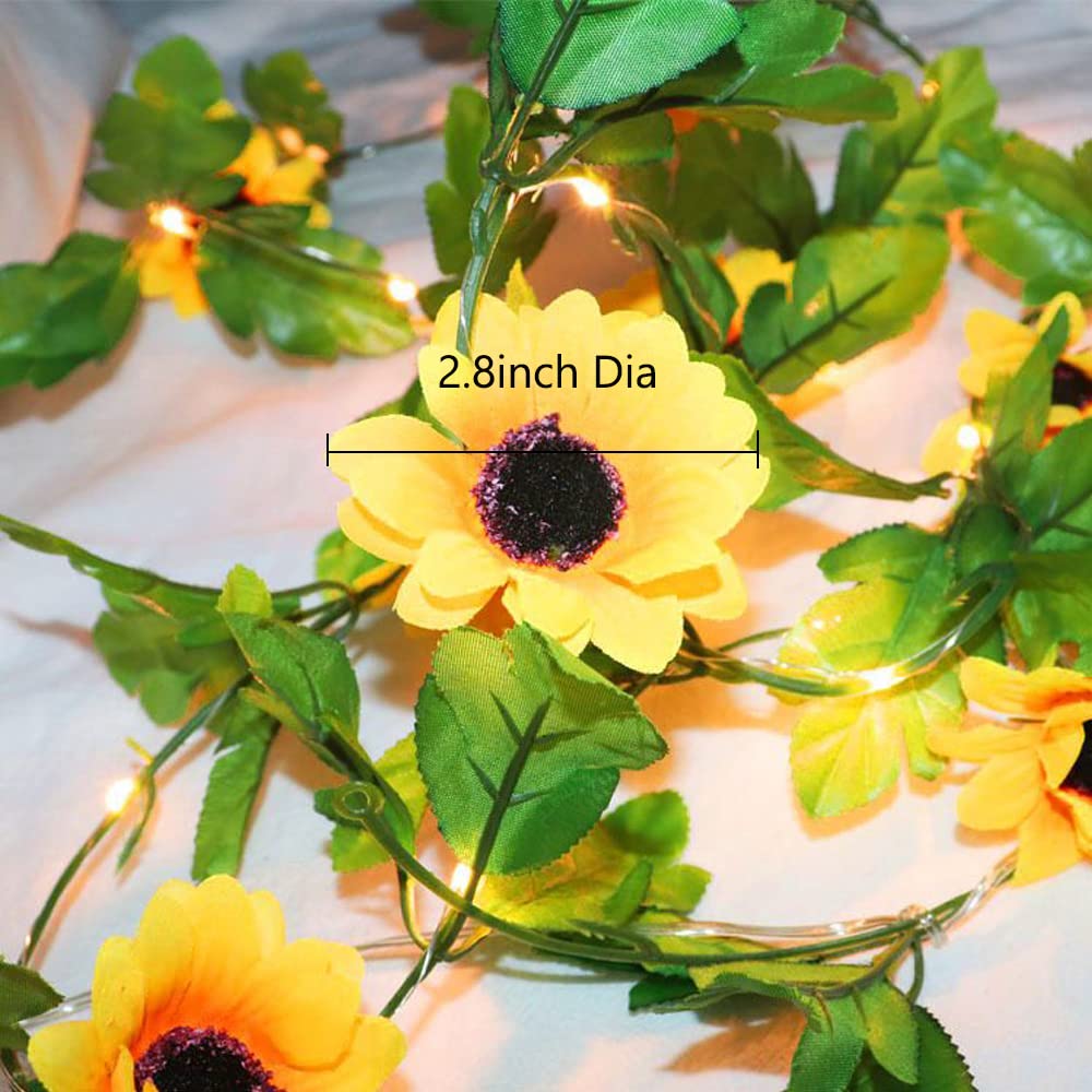 Fielegen 20 LED Artificial Sunflower String Lights, 7.2 ft Sunflower Garland with Lights Battery Operated Flower Fairy String Lights for Bedroom Wedding Birthday Party Home Garden Decor