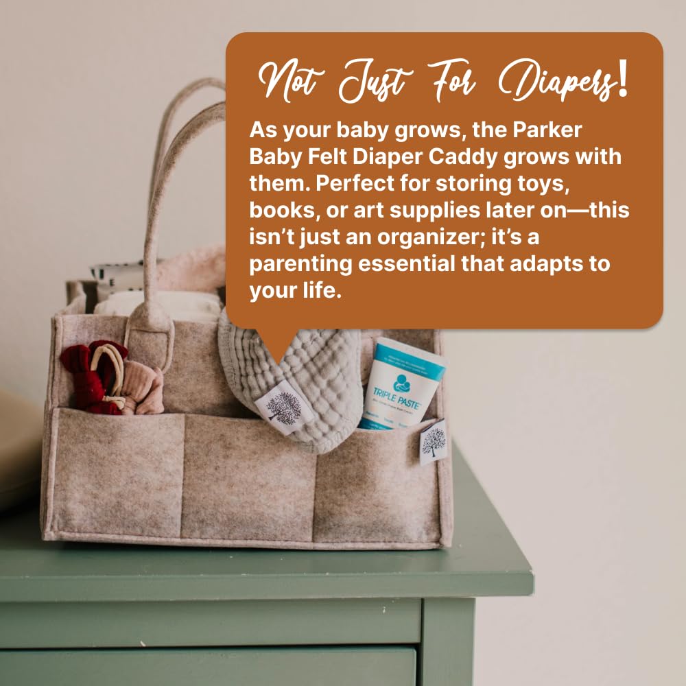 Parker Baby Co. Diaper Caddy - Nursery Storage Bin and Car Organizer for Diapers and Baby Wipes - Oatmeal, Large