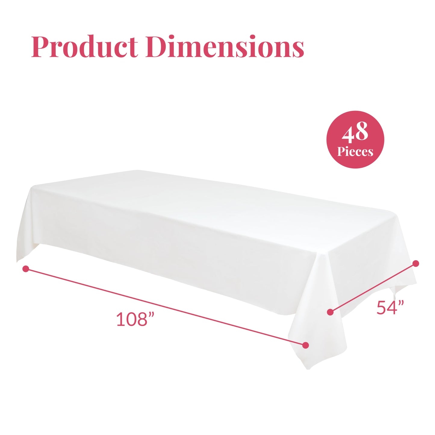 Prestee 48 White Plastic Tablecloth 108x54 Inches - No See-Through Rectangular Disposable Tablecloths for Indoor and Outdoor Events - Heavy-Duty and Waterproof for Holiday and Thanksgiving