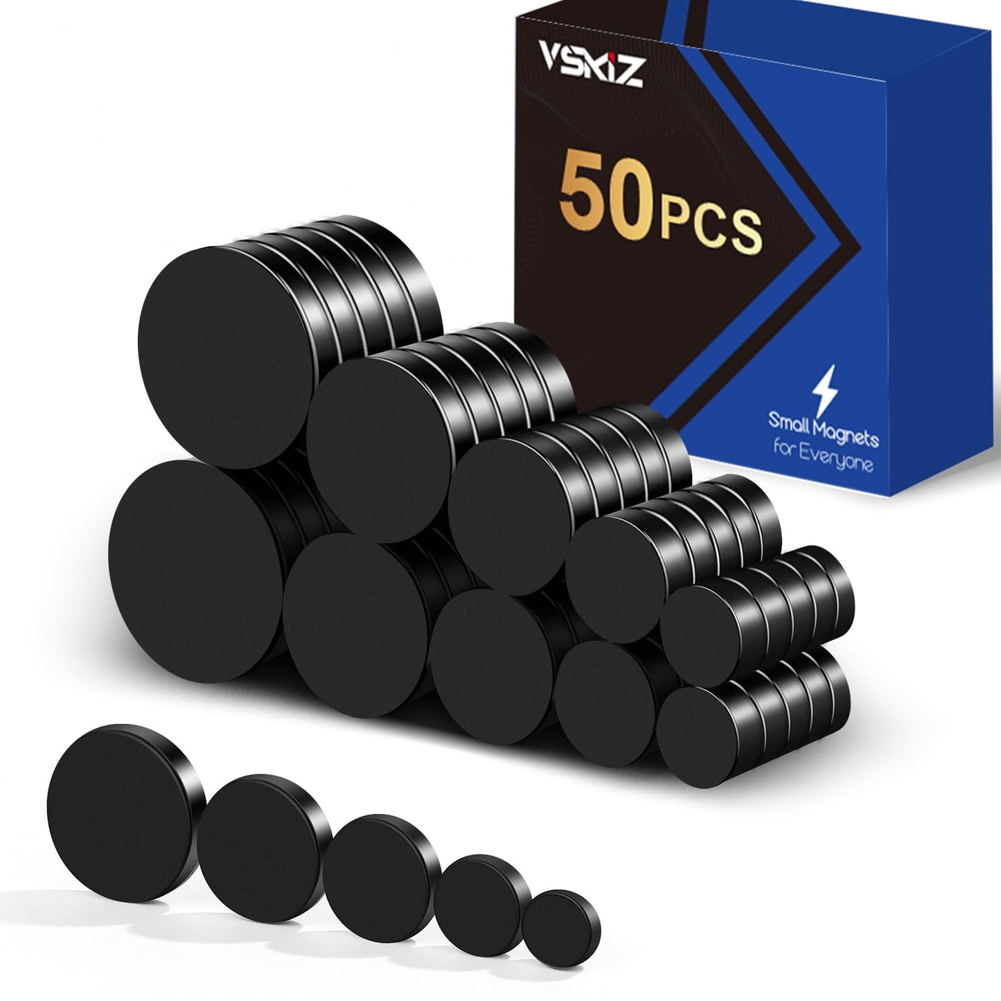 VSKIZ 50Pcs Small Magnets, 5 Different Size Tiny Rare Earth Magnets Strong Circle Magnets for Refrigerator Mini Office Magnet for Dry Erase Board, Crafts, DIY, Kitchen Cabinet