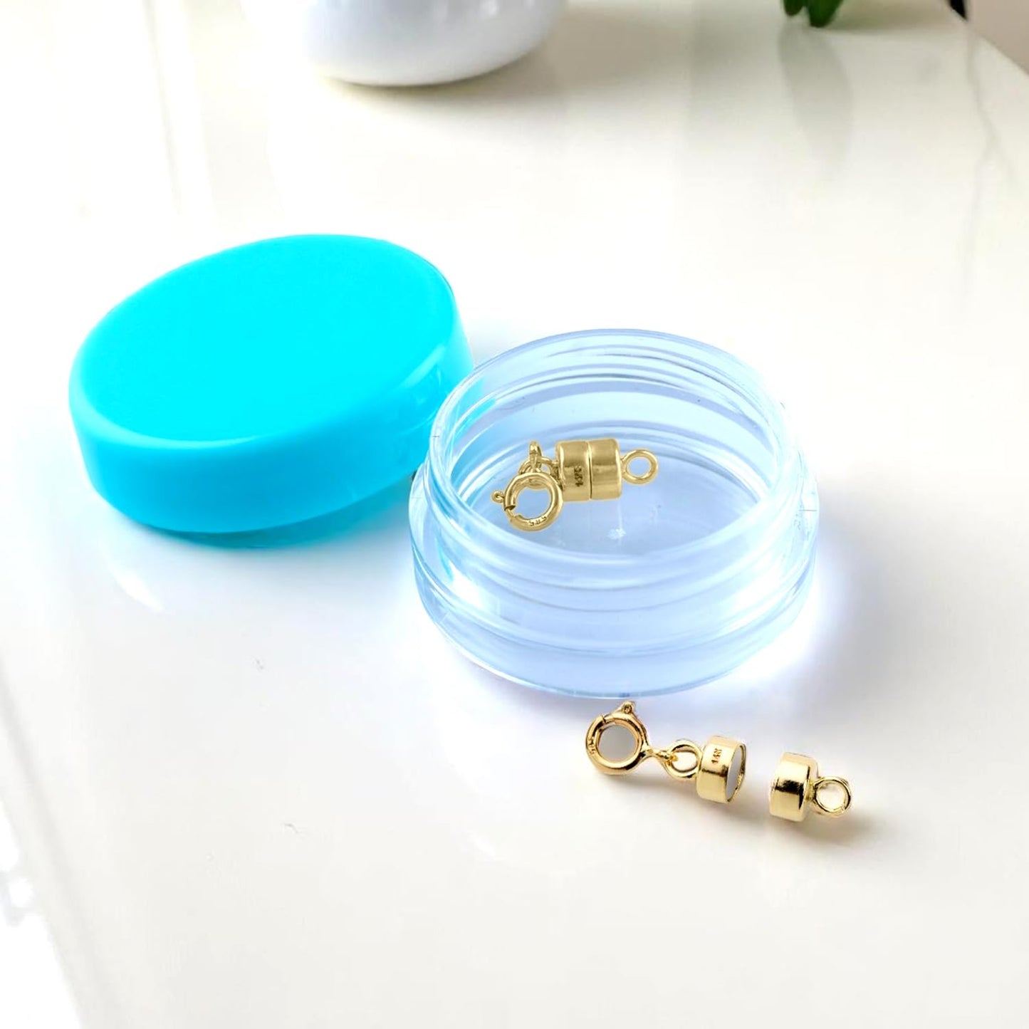 Everyday Elegance Solid 14K Yellow Gold Magnetic Clasps and Closures for Necklaces Bracelets Anklets| Clasp Converter | with Spring Ring Clasp | 2 Clasps | 4.5mm Thickness