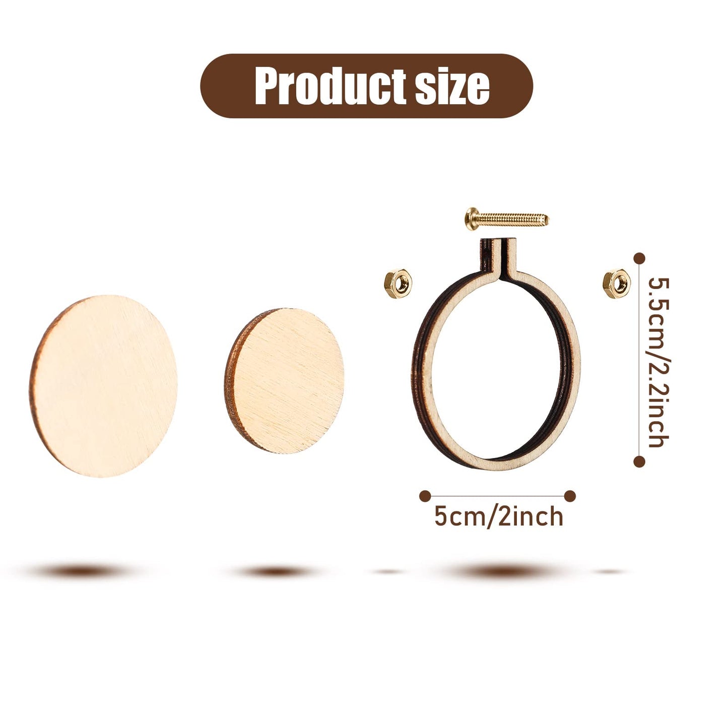 Mini Embroidery Hoops Adjustable Wooden Circle Cross Stitch Hoop Ring Bulk Round Embroidery for Art Craft Handy Sewing and Decoration(20 Pieces,2.2 x 2 Inch)