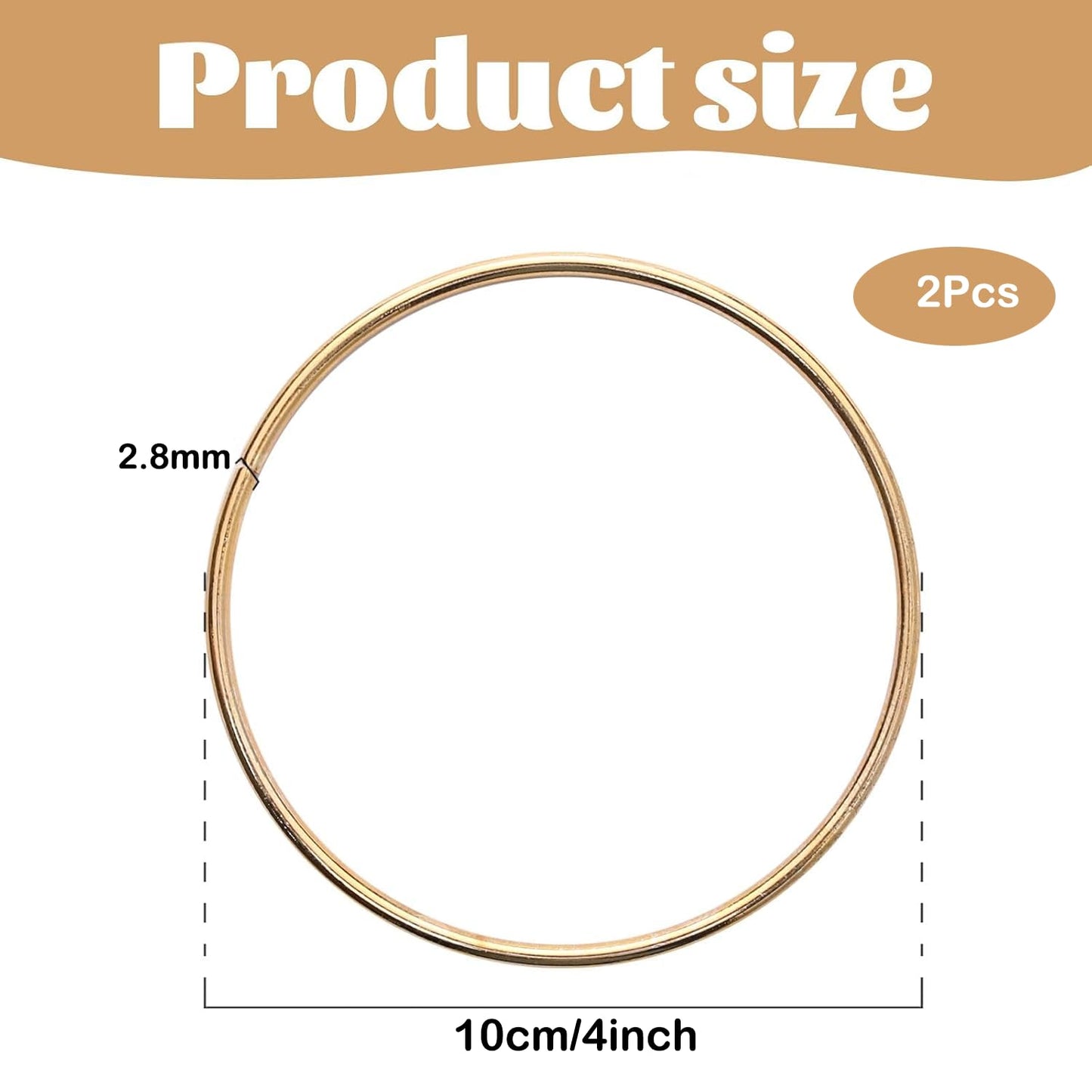 2 Pack 4/6/8/10/12/14/16/18/20 inches Metal Floral Hoop Wreath Macrame Gold Craft Hoop Rings for Making Wedding Wreath Decor, Dream Catcher and DIY Wall Hanging Crafts (4 inch)