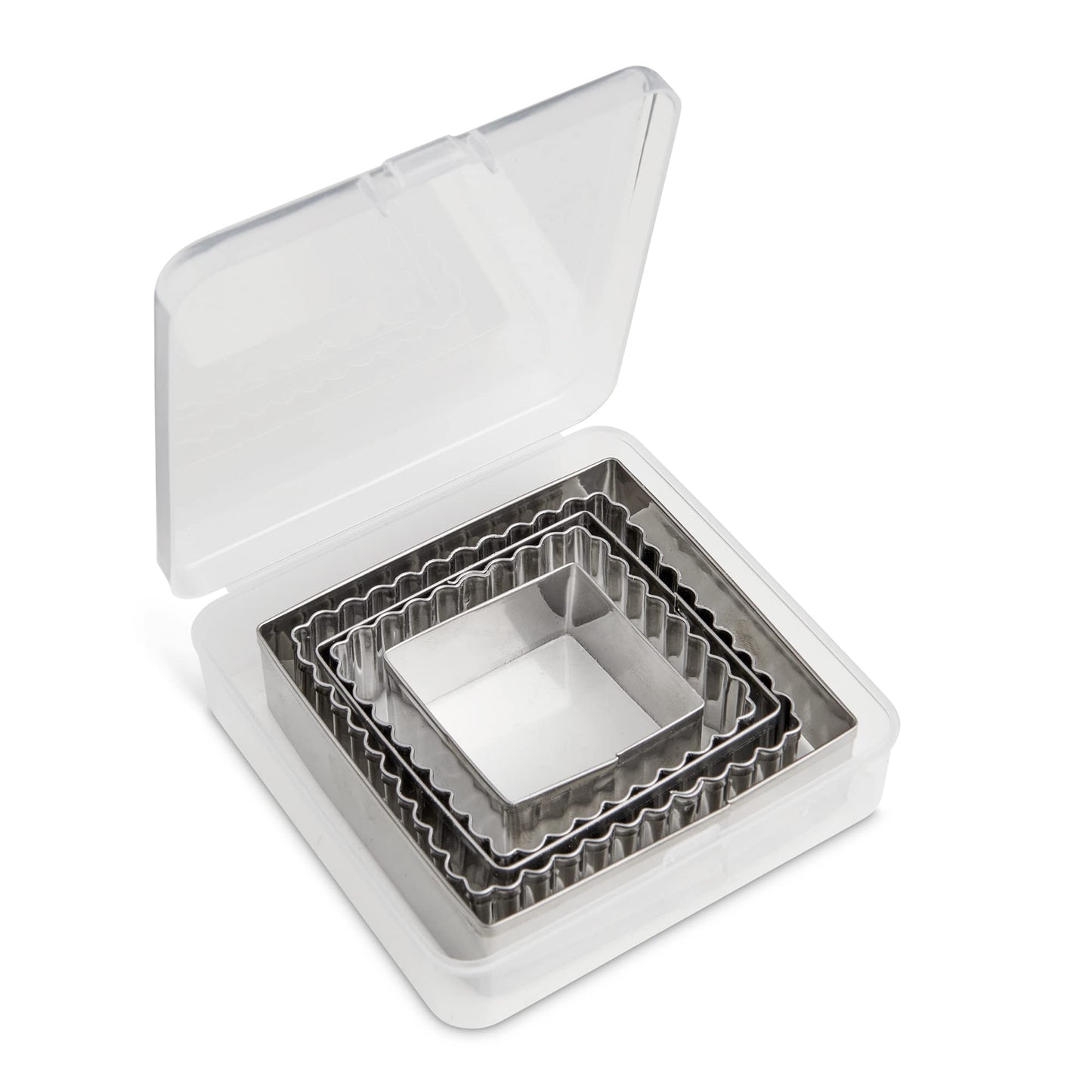Mrs. Anderson’s Baking Cookie Fondant Cutters, Graduated Squares, Stainless Steel, 5-Piece Set with Storage Container