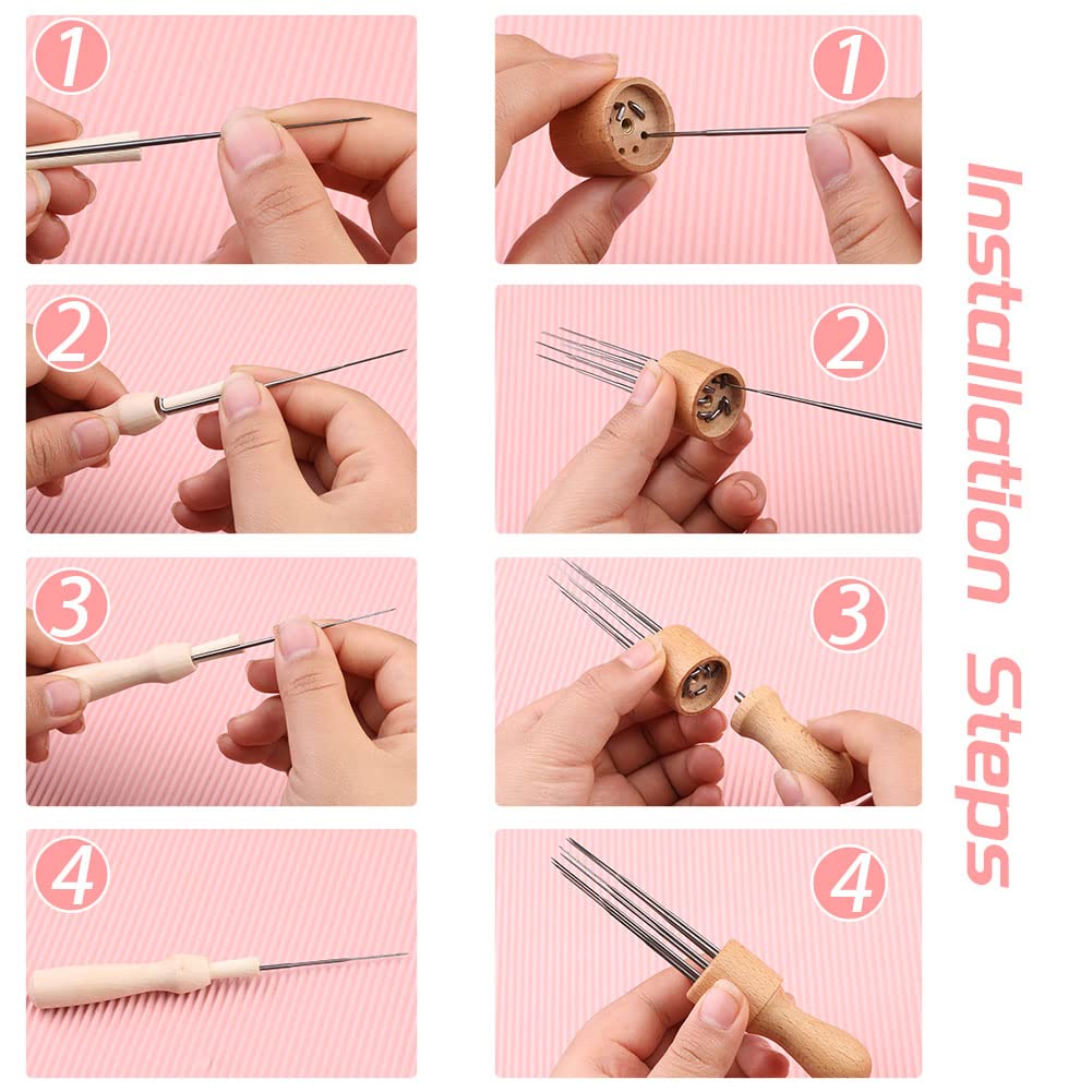 Needle Felting Tools, Needle Felting Supplies, Needle Felting Kit with 3 Size 30Pcs Needles Felting Needles,Wooden Handle, Finger Cots, Perfect for DIY Felting Wool Projects