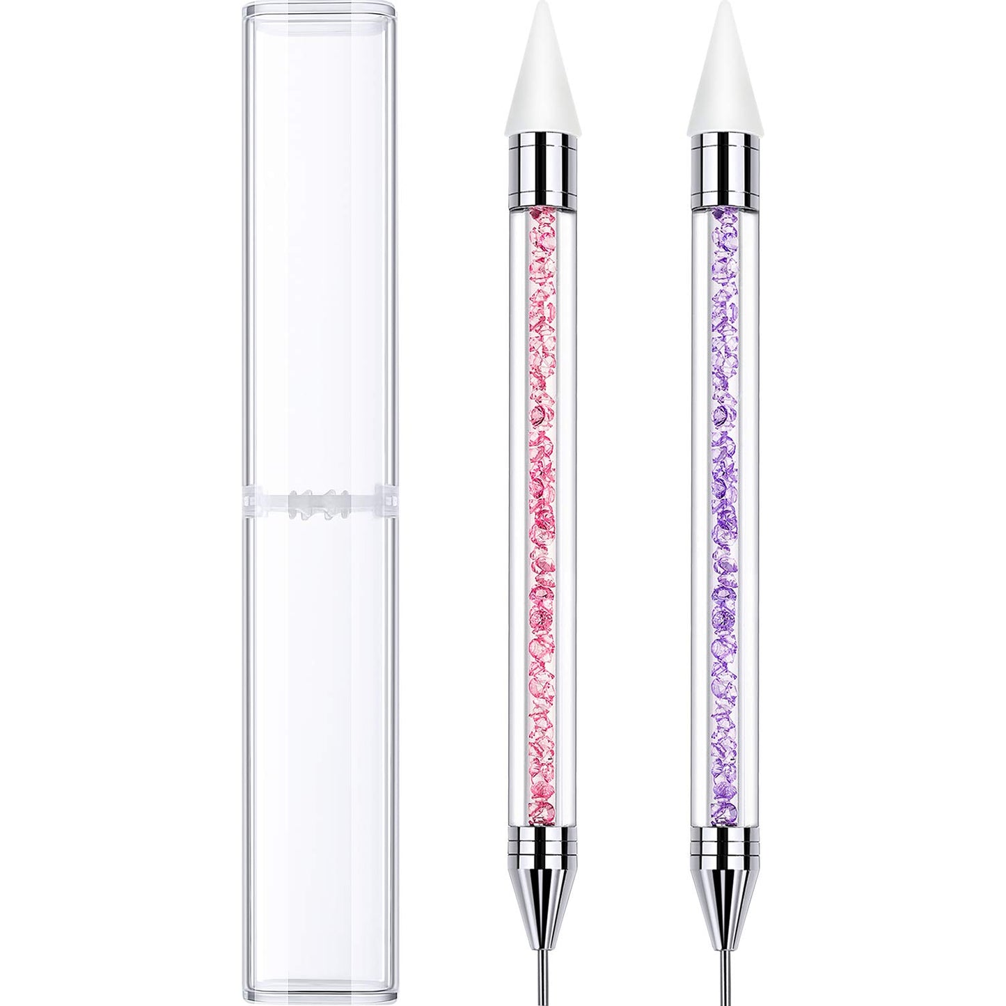 2 Pieces Rhinestone Picker Dotting Pen, Dual-ended Rhinestone Gems Crystals Studs Picker Wax Pencil Pen Crystal Beads Handle Manicure Nail Art DIY Decoration Tool (Pink Purple)