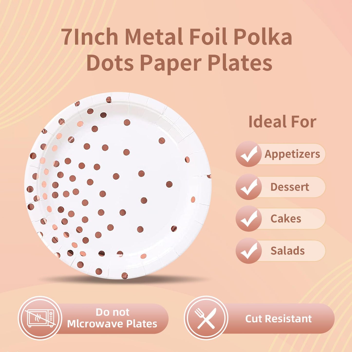 Rose Gold Paper Plates and Napkins Tableware Set-25 x 7''Dessert Plates & 25 x 6.5''Napkins & 25 x 7.3'' Forks,Rose Party Supplies for Birthday,Wedding,Bridal Showers,Anniversary(Serve 25)