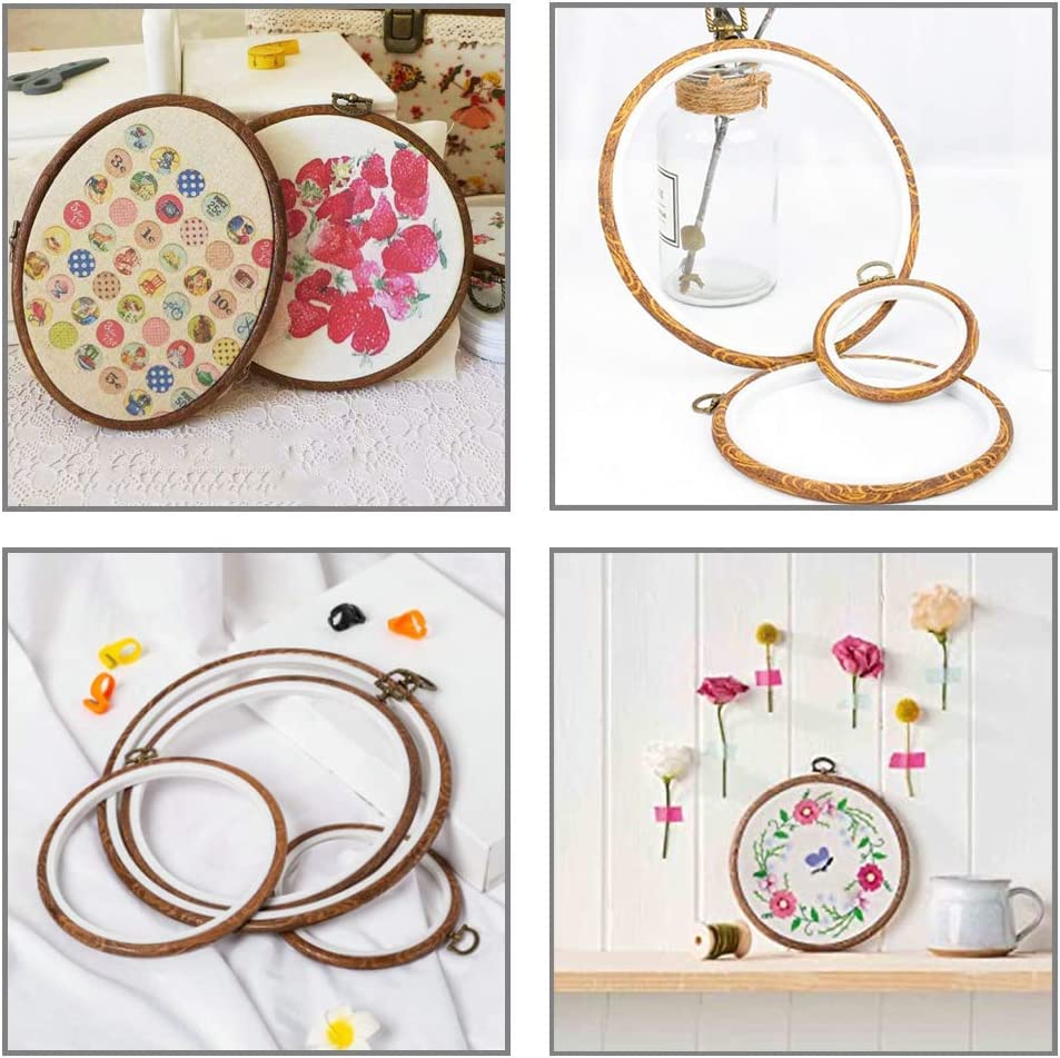 5 Pieces 8 Inch Round Embroidery Hoops, Imitated Wood Embroidery Hoop Frames for Display, Durable Cross Stitch Hoop for Hand Embroidery, Fabric Painting & Home Decorations