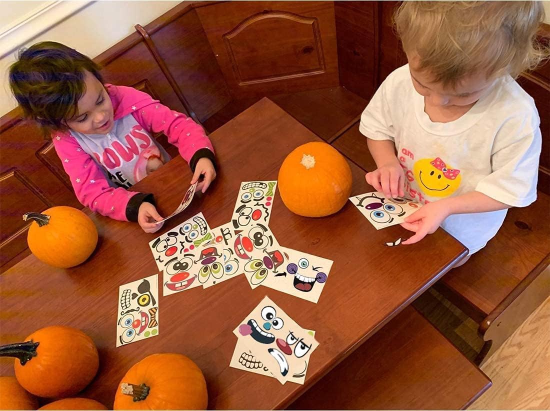 36 Pack Halloween Pumpkin Decorating Stickers Mini Make 36 Small Pumpkin Face Stickers for Halloween Kids Toddlers Party Favors Treats Sticker Gifts 18 Sheets, Pumpkins not Included