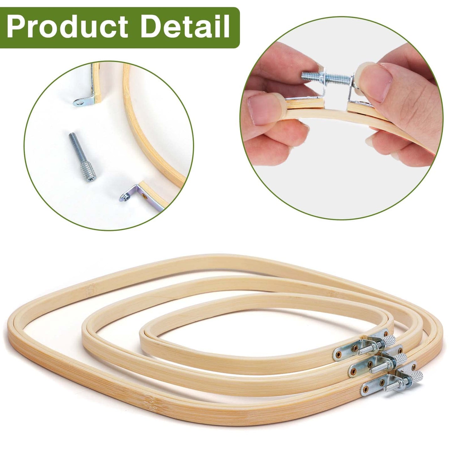 Caydo 3 Pieces 3 Sizes Square Embroidery Hoops Adjustable Circle Cross Stitch Hoop Embroidery Frames for Sewing, Needlework, DIY Embroidery Craft