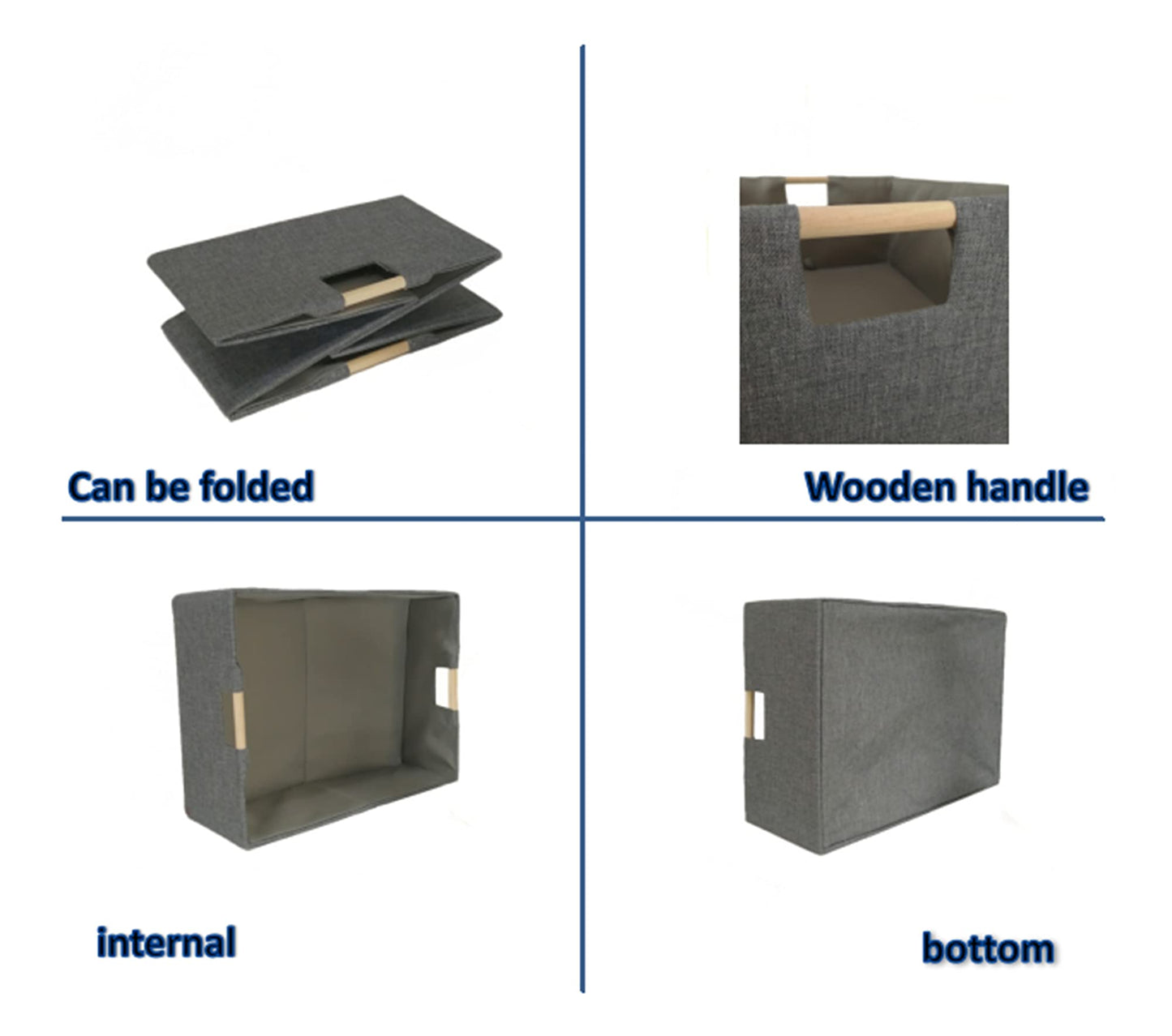 Storage Bin for Shelves Rectangle Closet Baskets Foldable Box with Handles Gray Shelf Baskets Toy Boxes for Home Office Car Dormroom