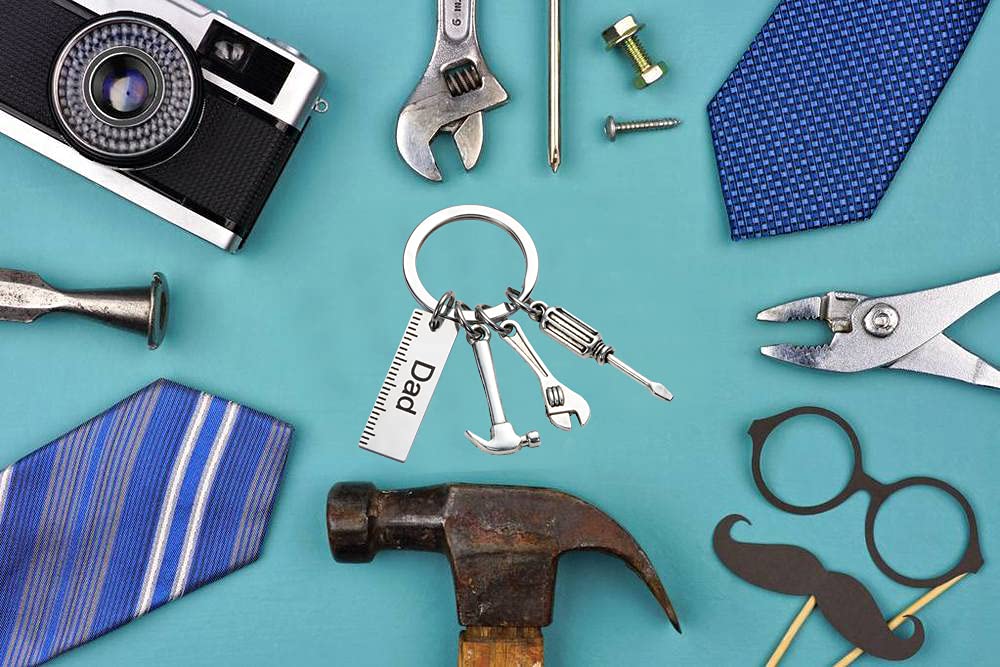 KIMI HOUSE Pop Keychain with Ruler Hammer Wrench Screwdriver Gifts for Dad, Father’s Day Birthday Christmas Gifts from daughter and Son
