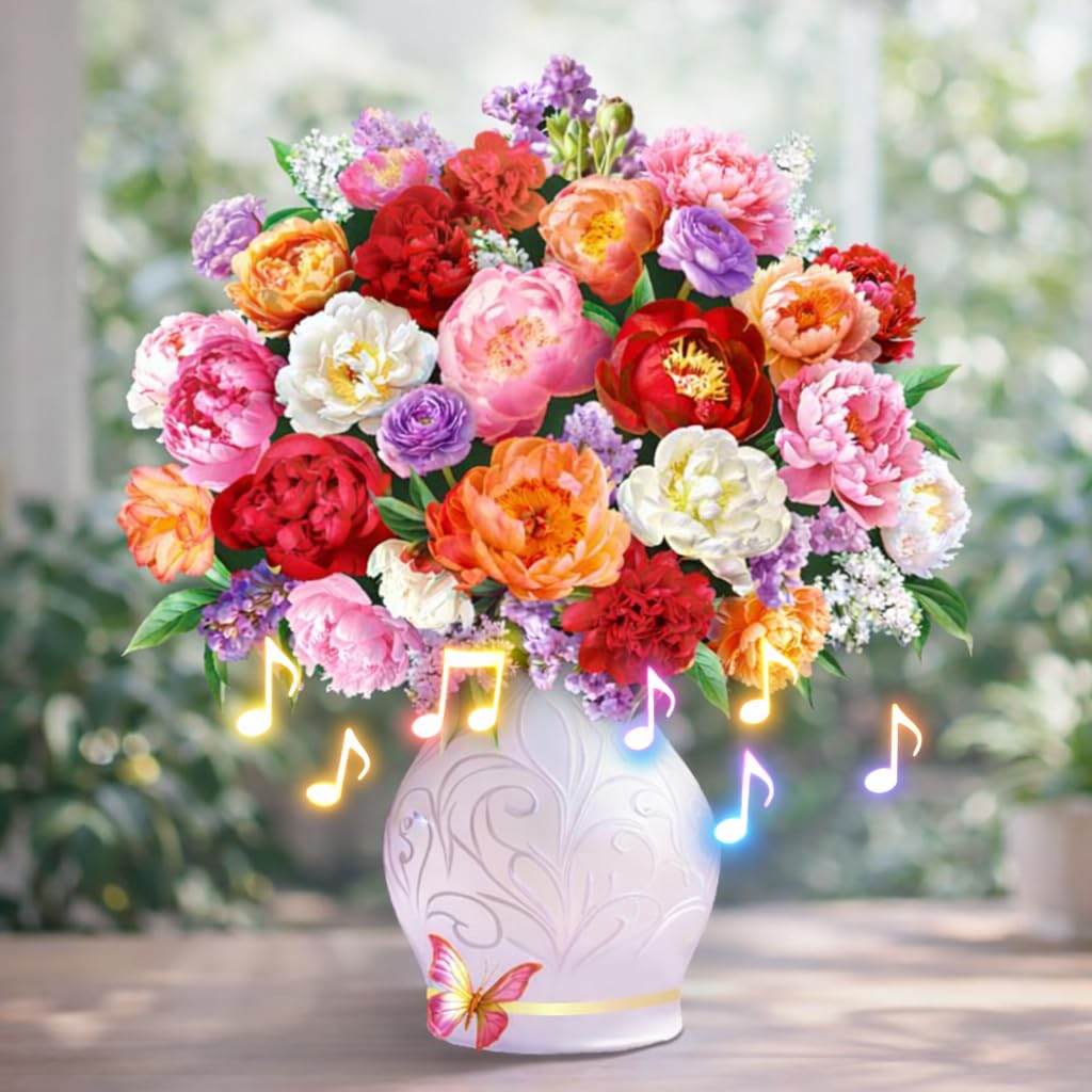 APOTODITO Mothers Day Card for Women, Flower Bouquet 3D Card, Mothers Day Gifts with Music and Light, Gifts for Mom, Women, Sister, Wife (Peony)