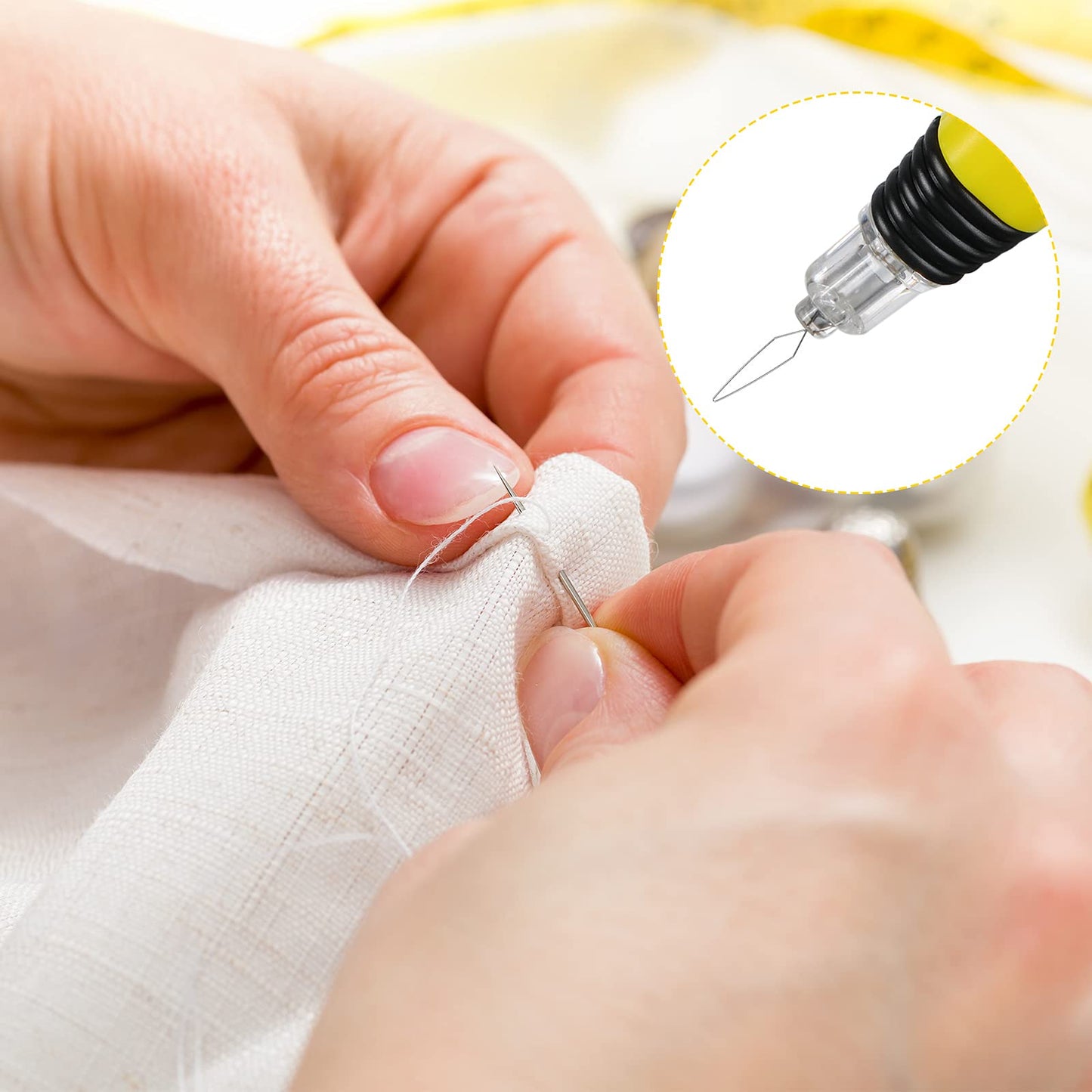 WILLBOND 2 Pieces LED Needle Threader Sewing Tools Lighted Plastic Wire Loop DIY Needle Threader Illuminated Hand Machine Sewing Tool for Stitch Crafting Yarn Embroidery Floss