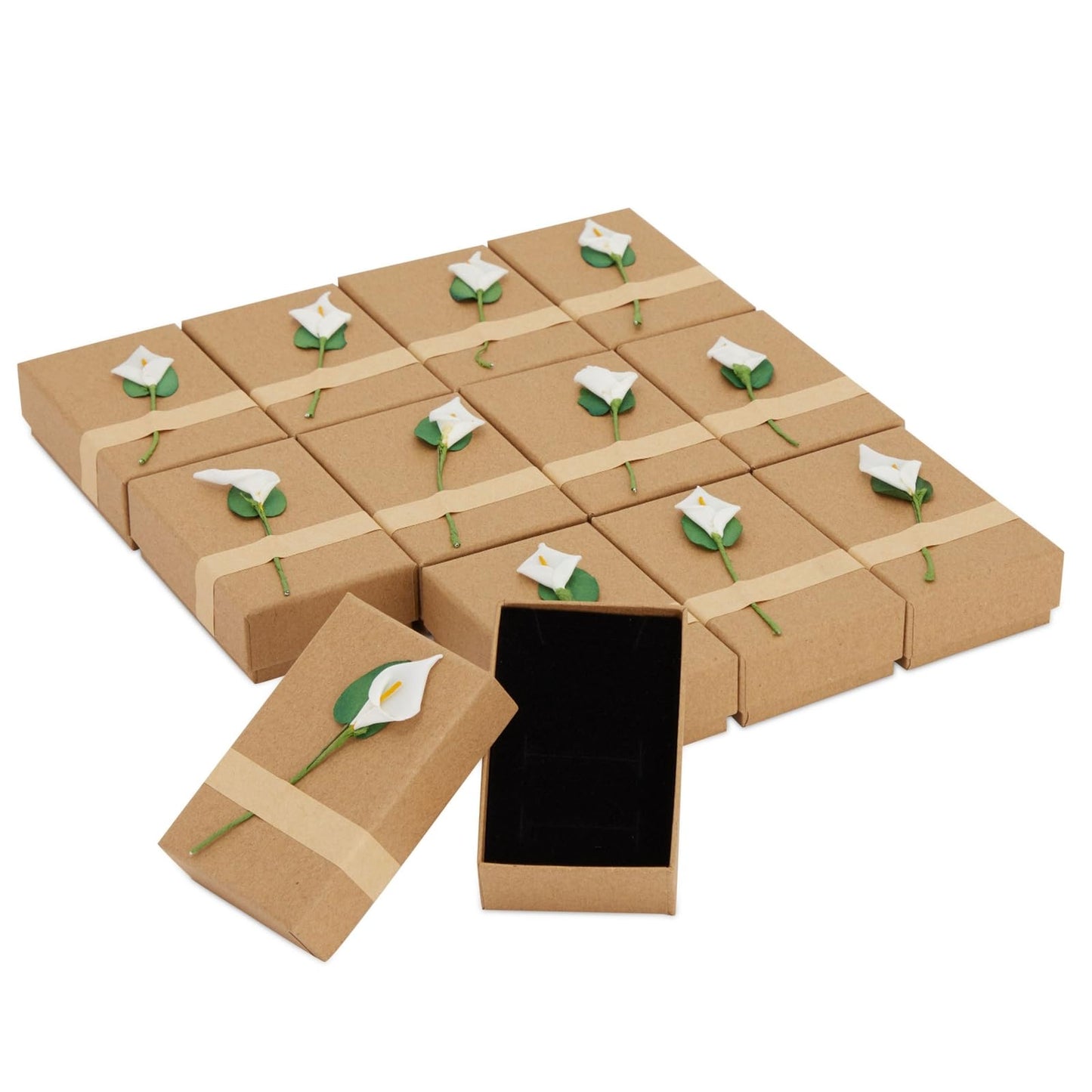 12-Pack Jewelry Gift Boxes with Lids - Lily Flower Small Cardboard Gift Box for Necklace Packaging Bulk (3.5x2.2x1.2 In)