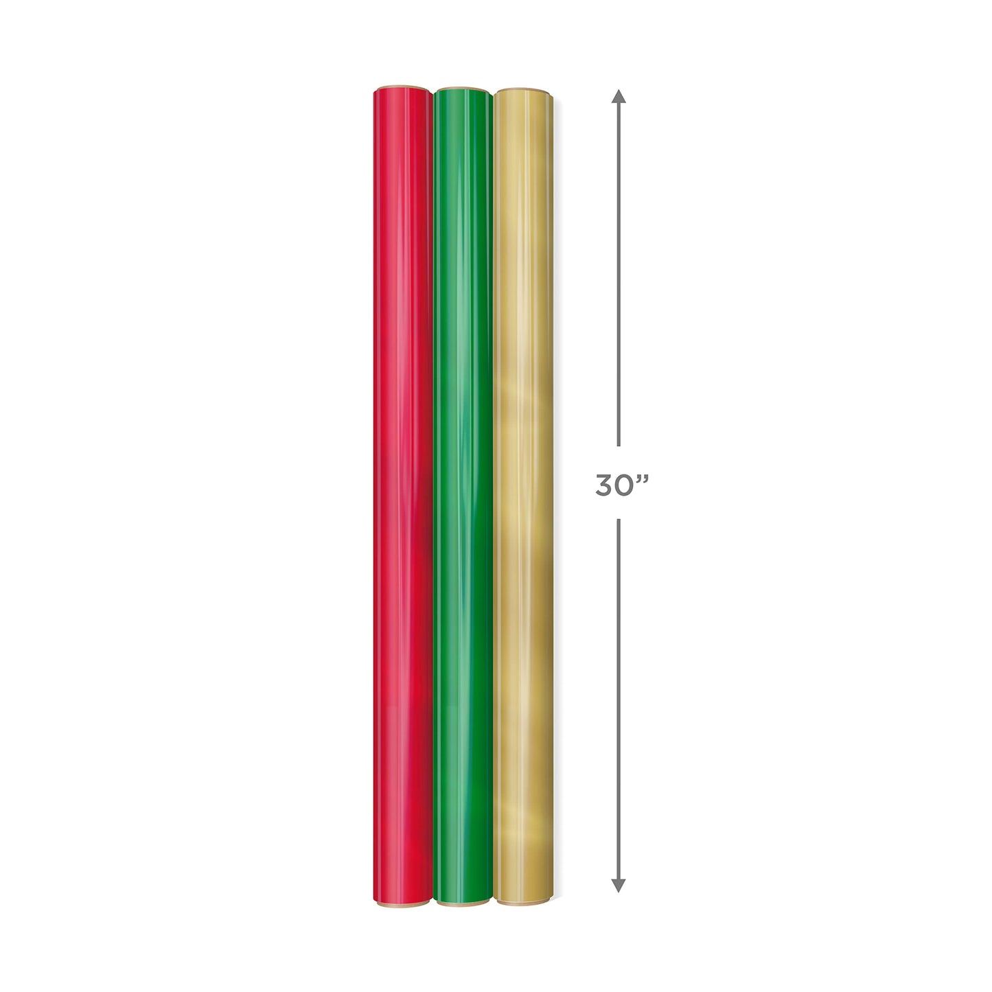 Christmas Wrapping Paper Rolls - Solid Red, Green, Gold Metallic Foil Gift Wrap Paper (Set of 3 Rolls: 60 sq. ft. ttl.) for Holiday Parties, Hanukkah, Winter Weddings