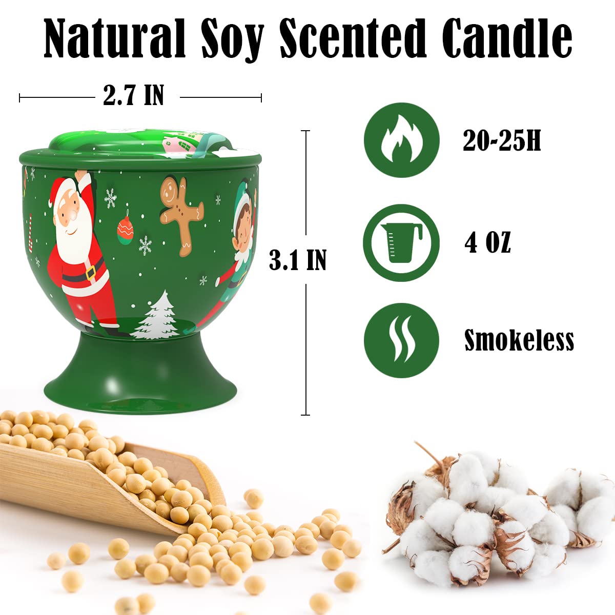 Set of 4 Christmas Santa Claus Snowman Scented Candles Gift Set for Women, Small Natural Soy Wax Decorative Aromatherapy Candles for Home Holiday - Cedar, Vanilla, Apple and Ocean Fragrances