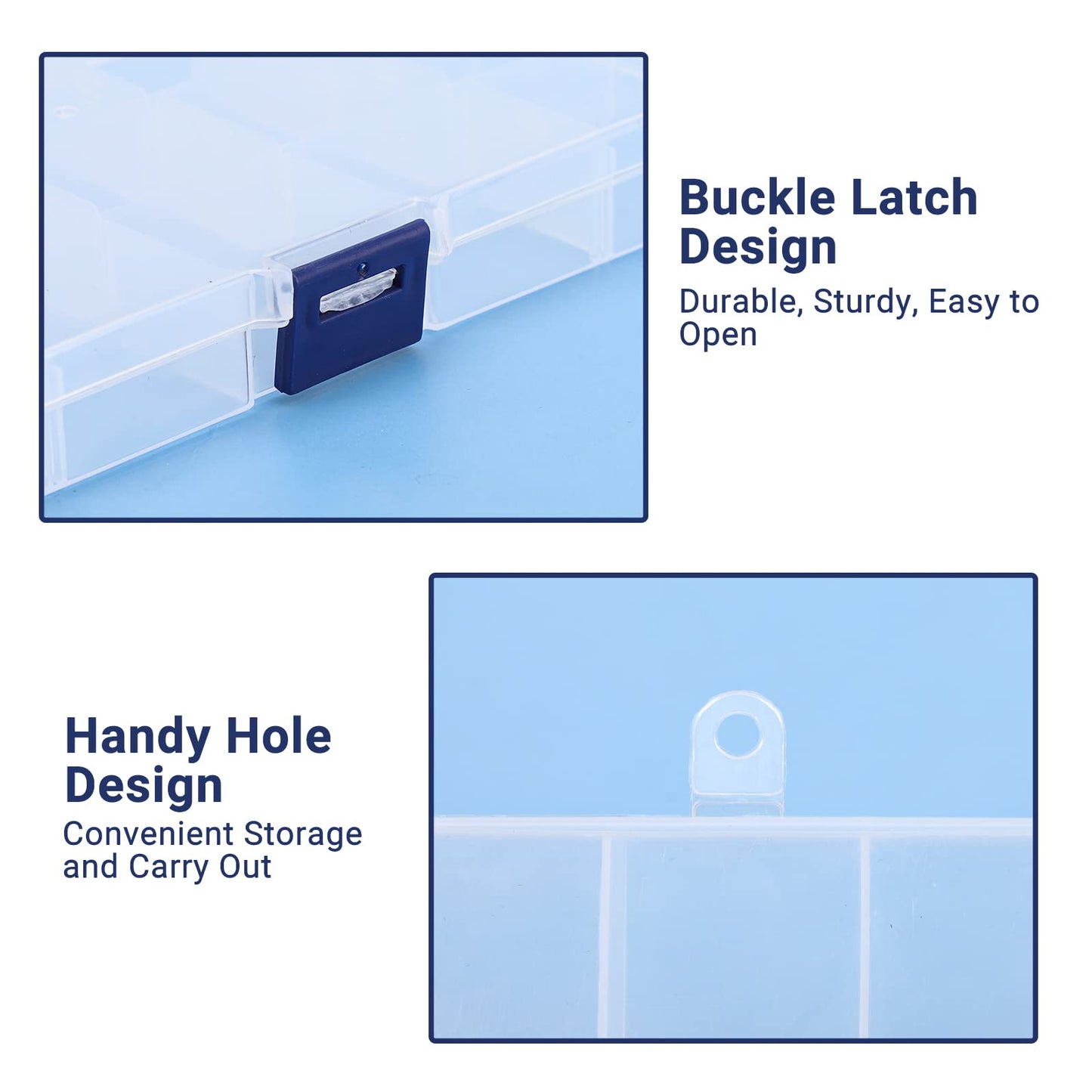 COSICS Fake Nail Storage Box, 3PCS 15-Grid Rhinestone Organizer Case with Divider, Clear Plastic Empty Container for Art Craft Sewing Screw Rock Collection Fishing Tackle, Bead Jewelry Display Holder