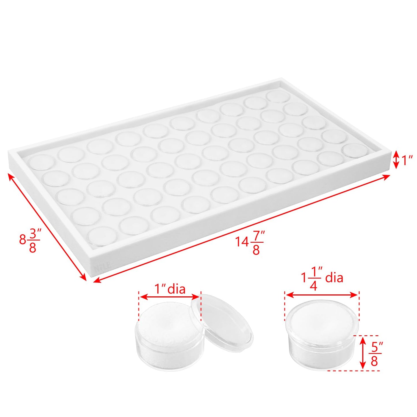 Ikee Design 50 White Foam Gem and Bead Storage Jars Showcase Stackable Display Tray Storage Box for Collectibles, Home Organization, 14.75 W x 8.25 D x 1 H in