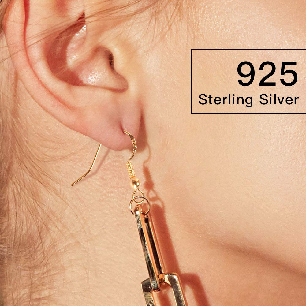 925 Sterling Silver Earring Hooks 200 PCS, Gold Earring Hooks for Jewelry Making, Hypoallergenic Fish Hook Earrings Making Kit, DIY Earring, with 200PCS Earring Backs and 200PCS Jump Rings