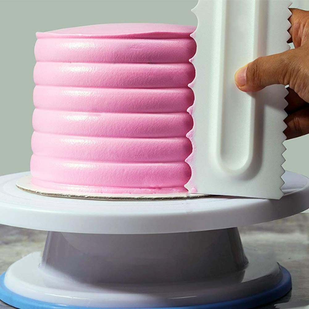 Antallcky Decorating Comb and Icing Smoother Set of 4 Pack Decorating Mousse Butter Cream Cake Edge Tools, Plastic Sawtooth Cake Scraper Polisher 8 Design Textures-White
